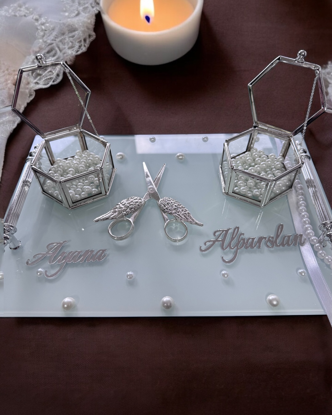 Cyzhome Bonding Gümüş Beyaz Nişan Tepsisi