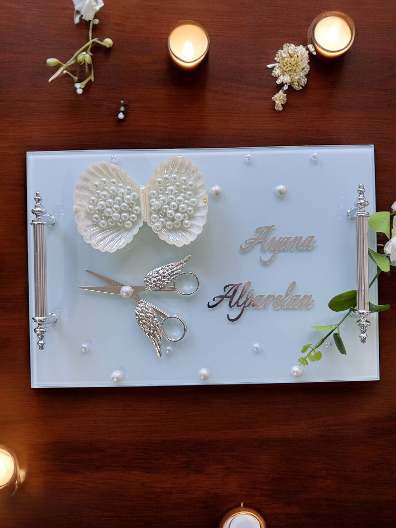 Cyzhome Bonding Gümüş Beyaz Nişan Tepsisi