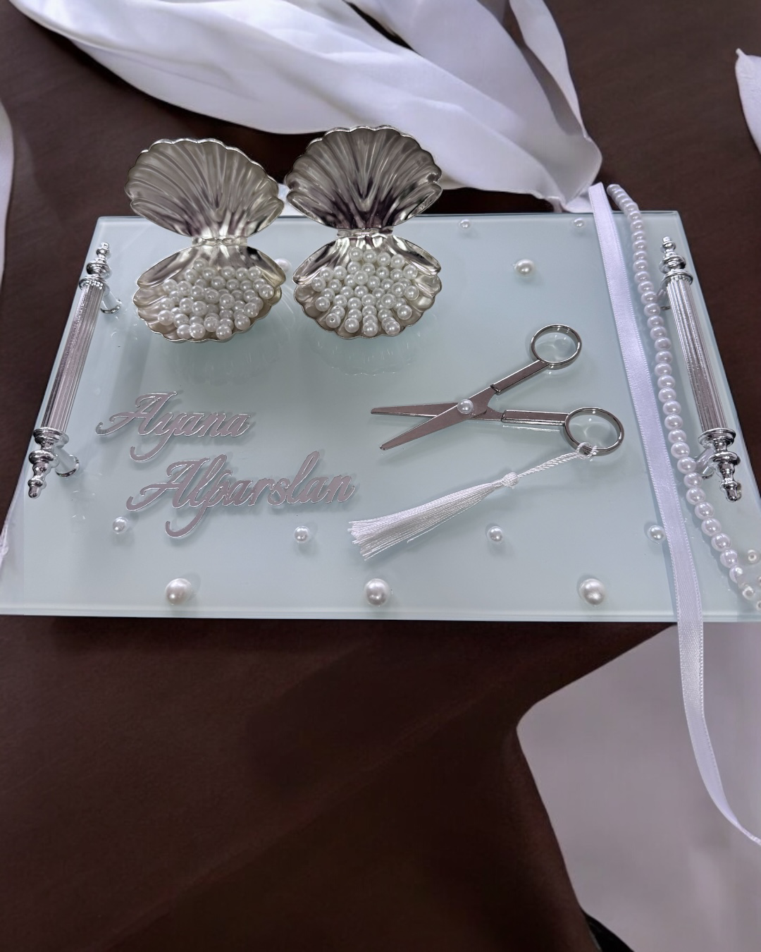 Cyzhome Bonding Gümüş Beyaz Nişan Tepsisi