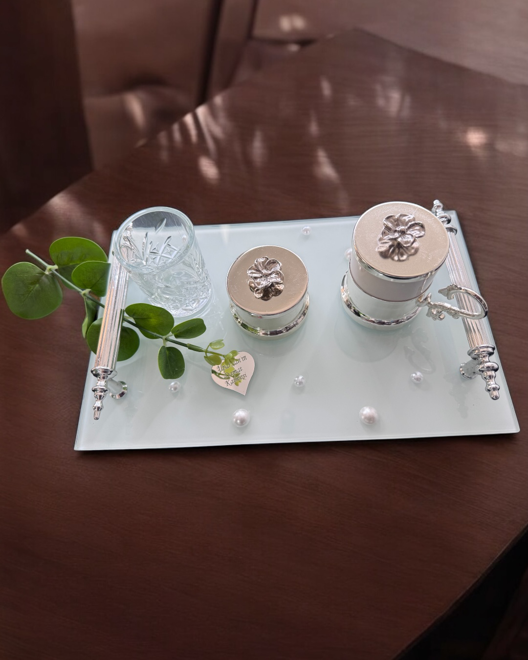 Bonding Gümüş İncili Nişan Tepsisi