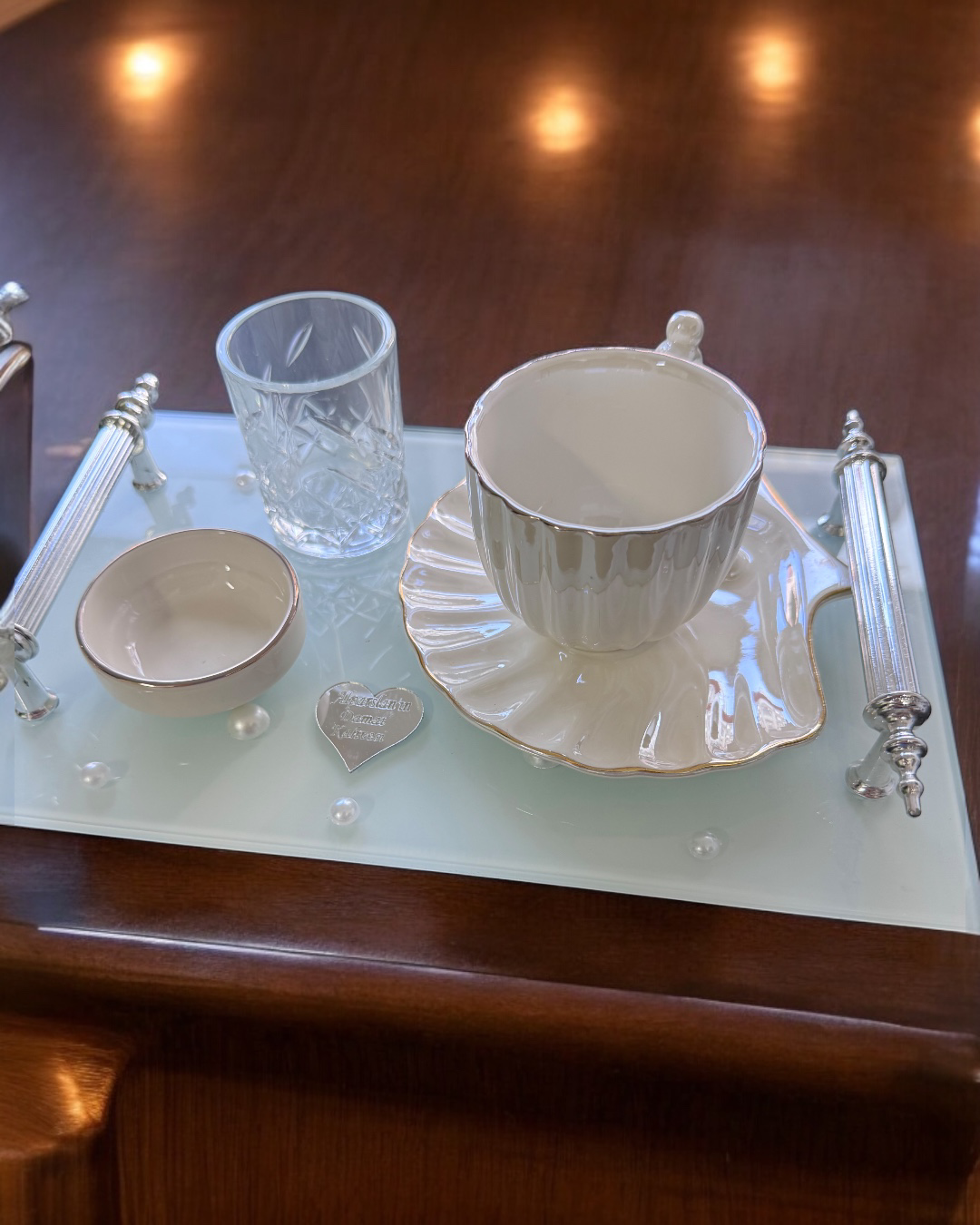 Bonding Gümüş İncili Nişan Tepsisi