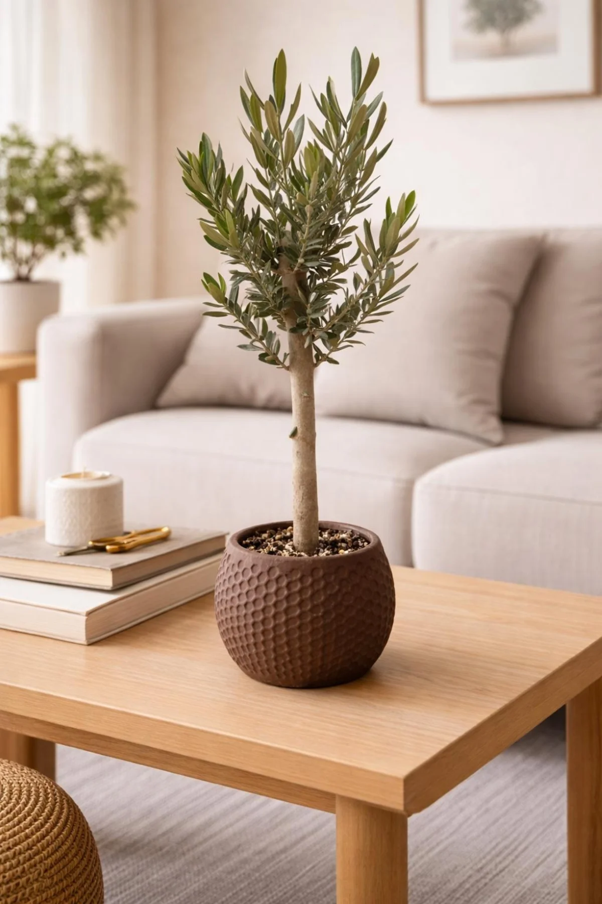 Bonsai Zeytin Ağacı Alçı Saksıda – Dekoratif Canlı Zeytin Fidanı