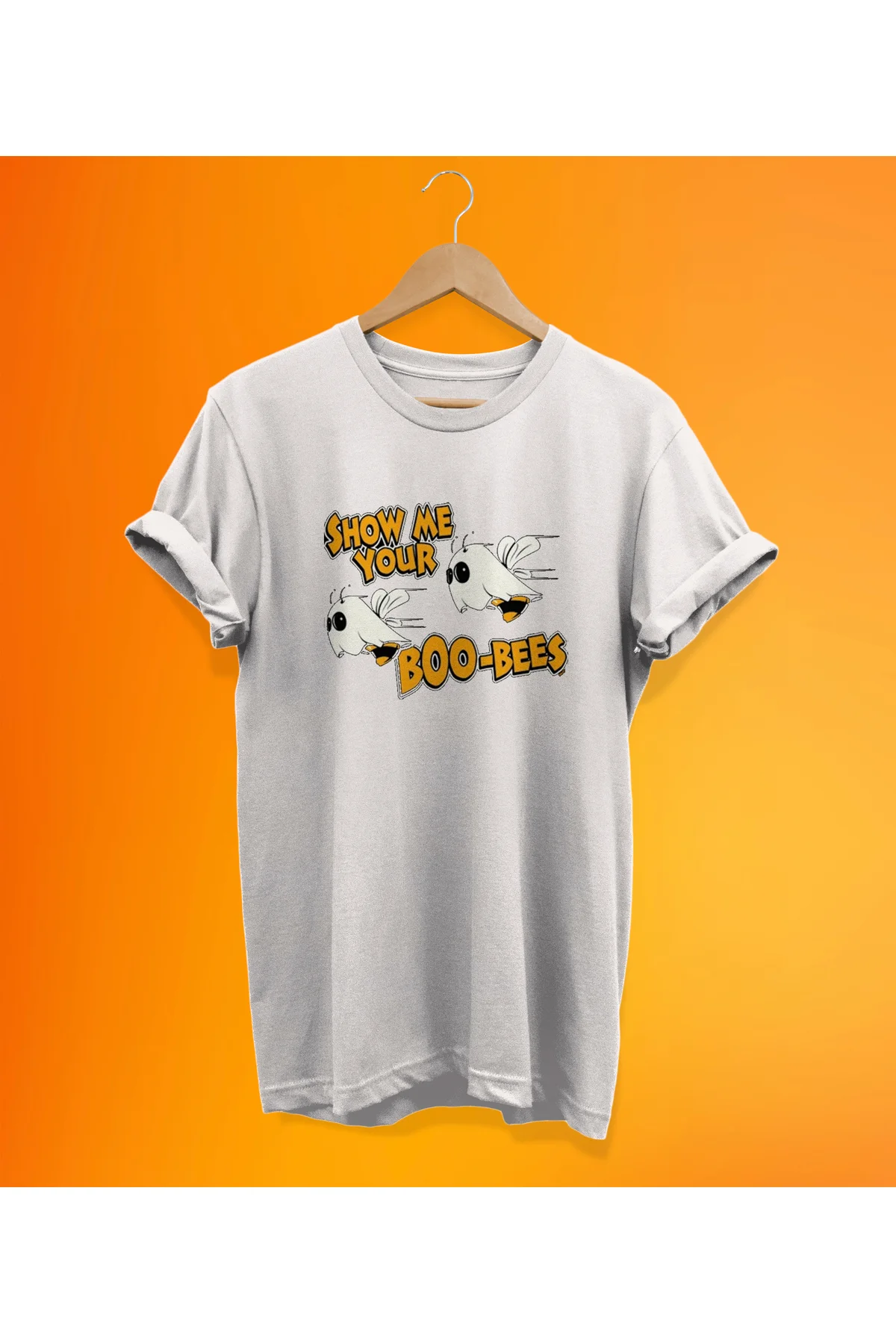 Boo-Bees Baskılı Beyaz, %100 Pamuk Basic (Normal Beden) T-Shirt