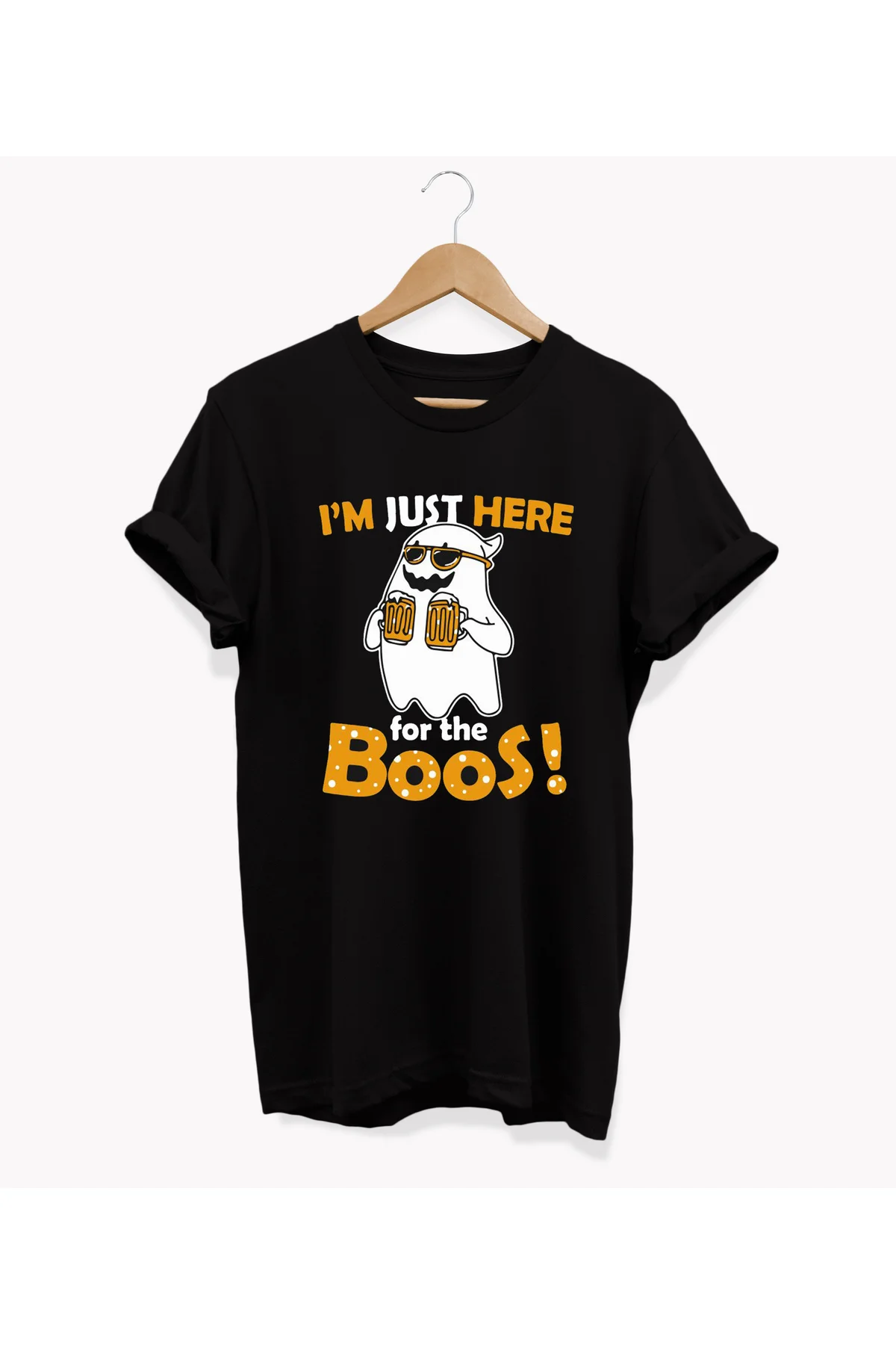 , Boos Baskılı, %100 Pamuk, Bisiklet Yaka, Oversize T-shirt, Büyük Beden Tişört