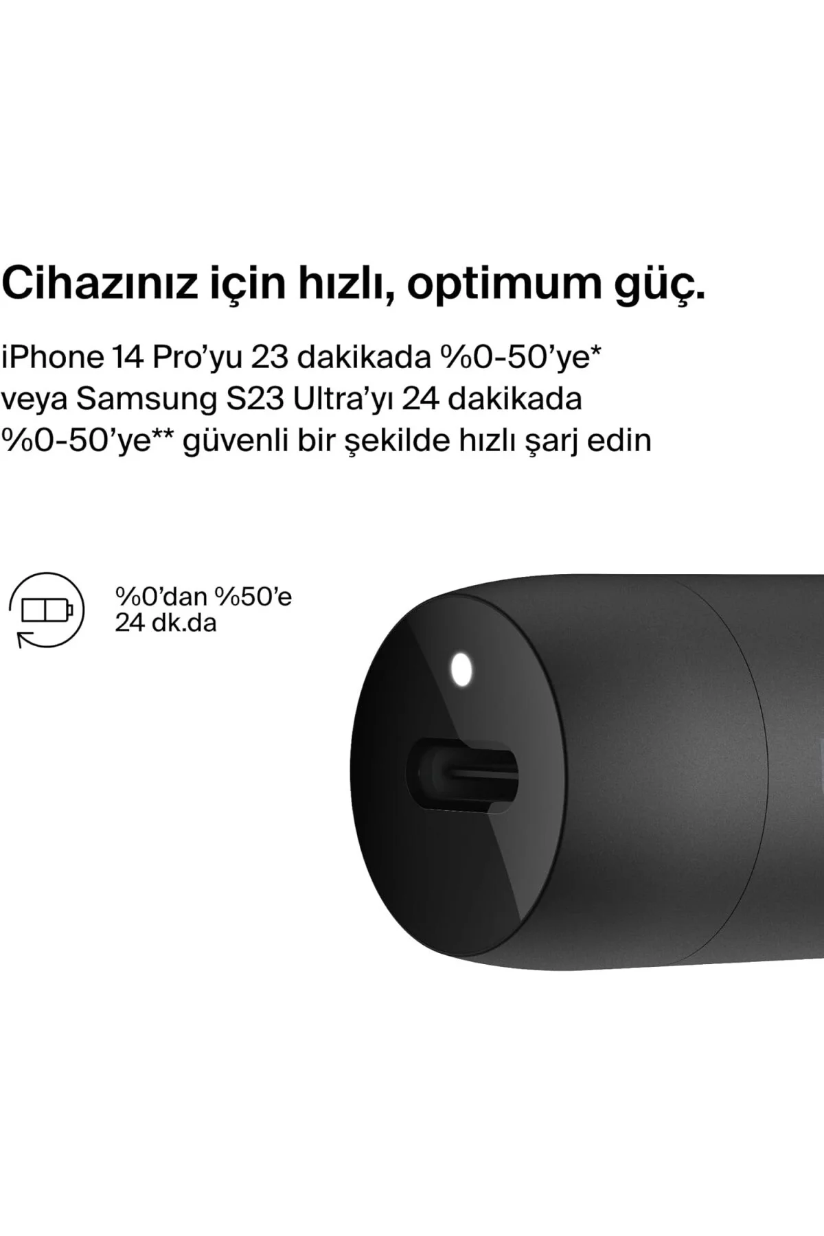 BoostCharge 30W Hızlı Araç Şarj Cihazı, USB-C Güç Dağıtım Portlu Kompakt Tasarı