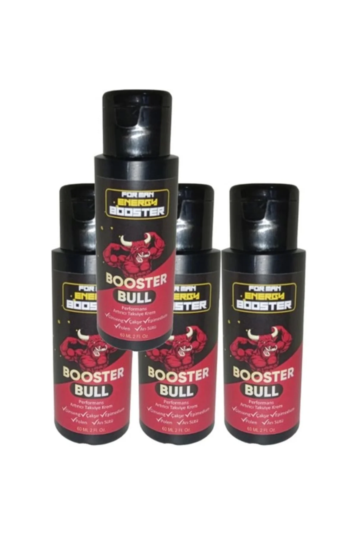 Booster Bull Erkek Kremi 4'lü Set - 60 ml'lik 4 Tub, Güç ve Dayanıklılık İçin