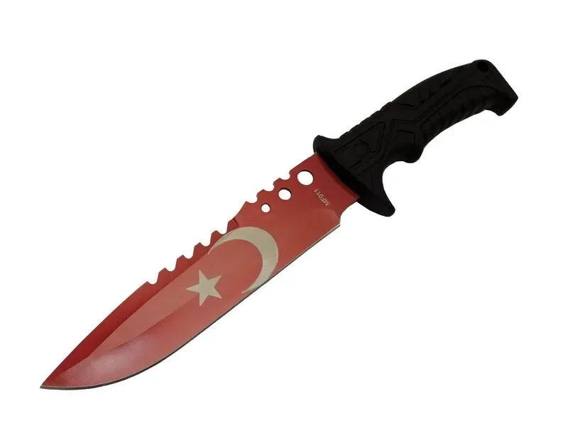 Bora Ayyıldız MF011 RD Kırmızı  Bıçağı 31cm - Testere Detaylı Bıçak, Kılıflı, Plastik Sap