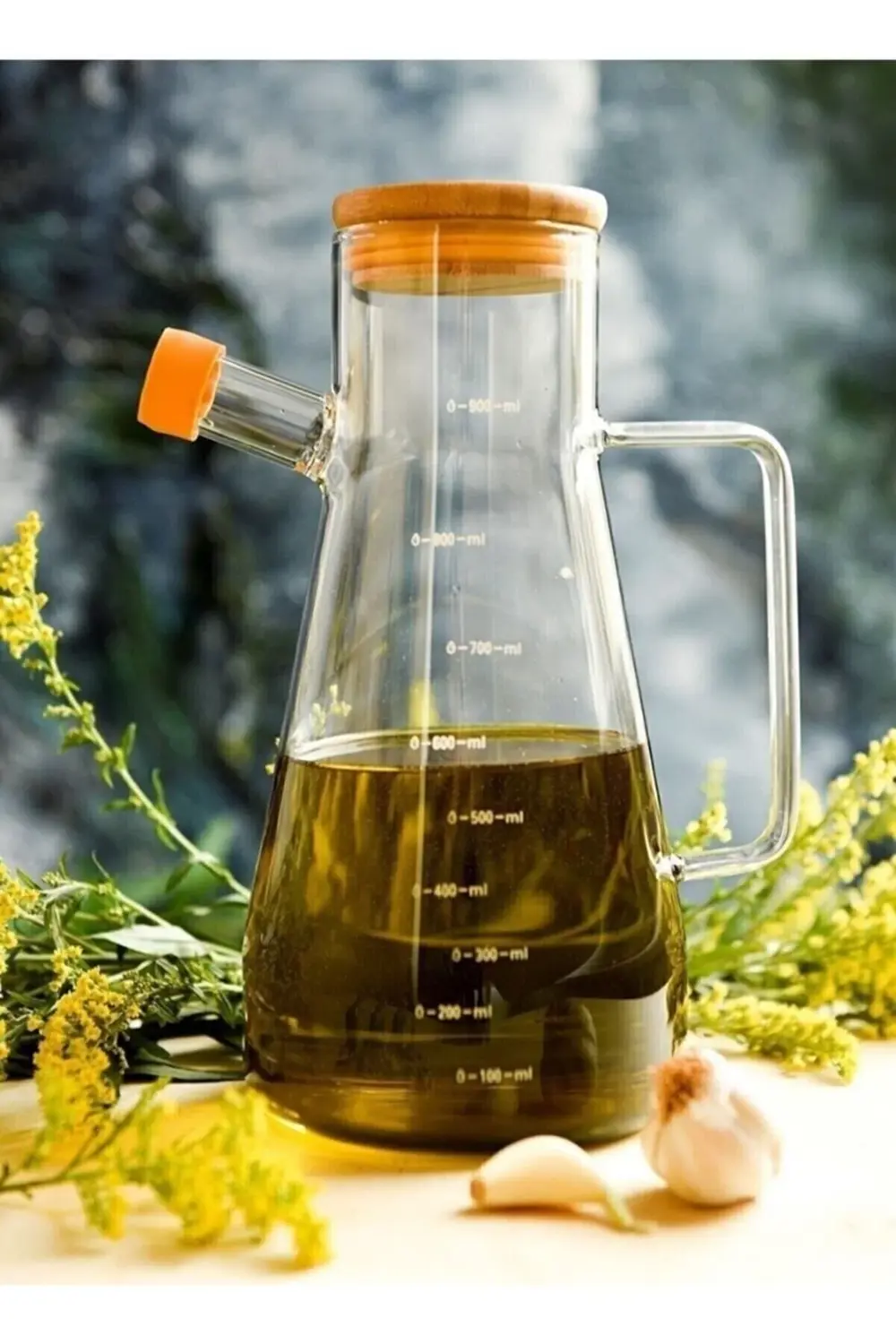 Borasilkat Cam 900 Ml Bambu Kapaklı Yağdanlık