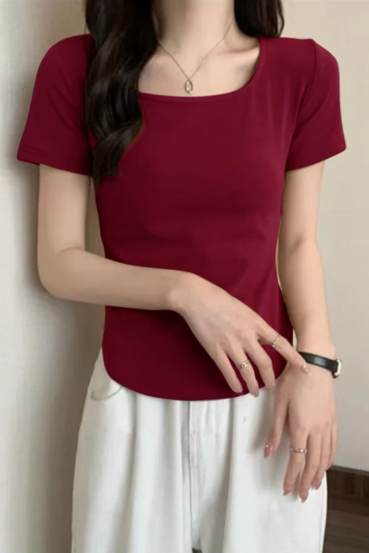 Bordo BasicY2K Kısa Kollu Crop