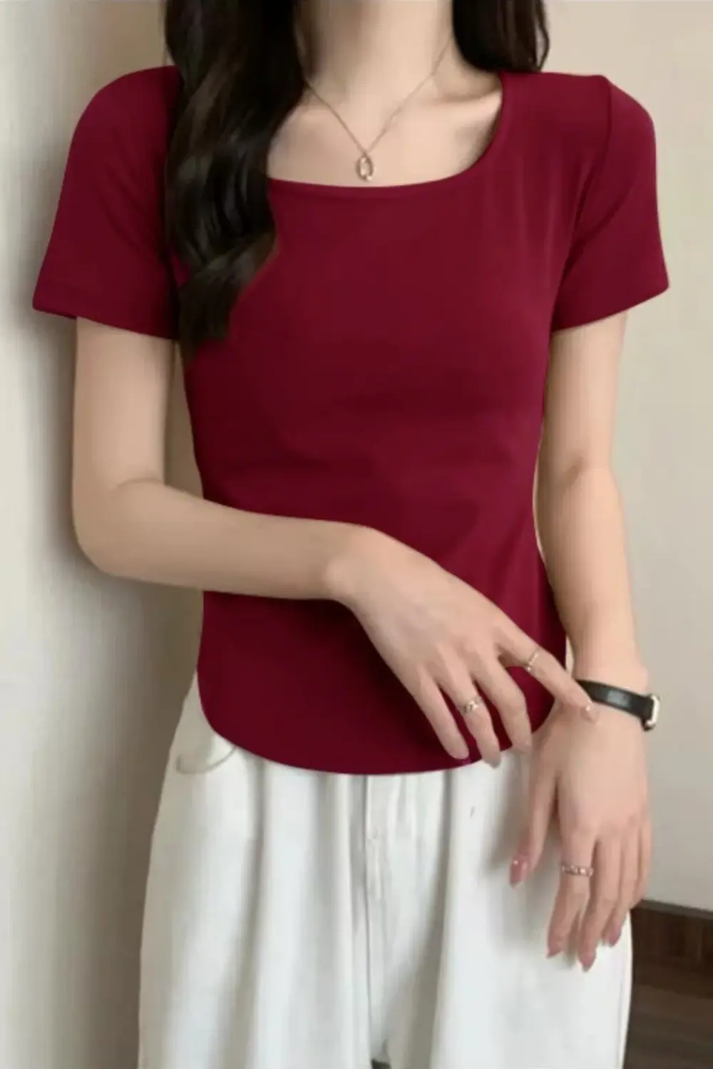 Bordo BasicY2K Kısa Kollu Crop