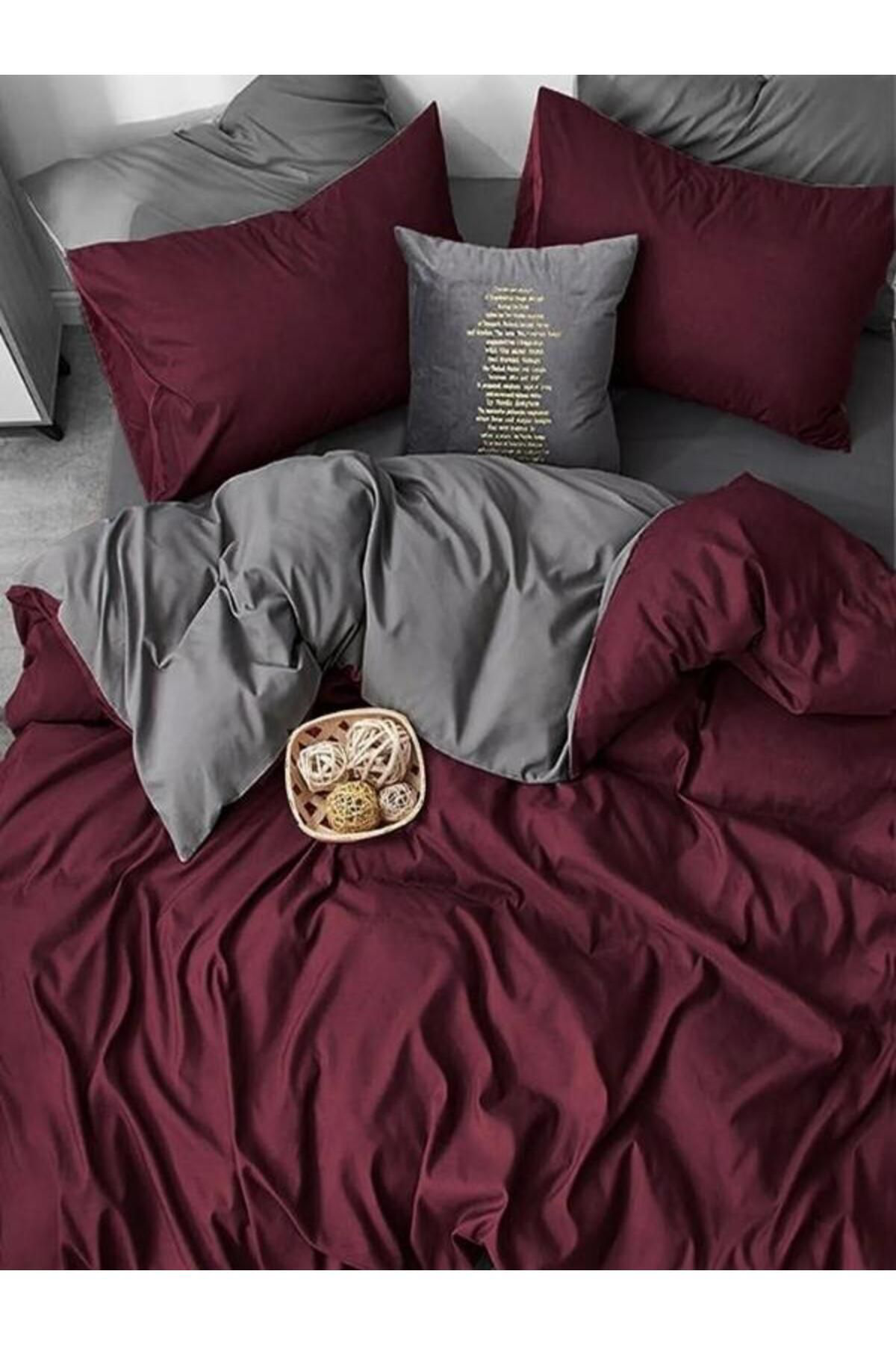 Beautiful Bird Bordo Gri %100 Pamuk Tek Kişilik Nevresim Takımı Çarşaflı Yatak Ö