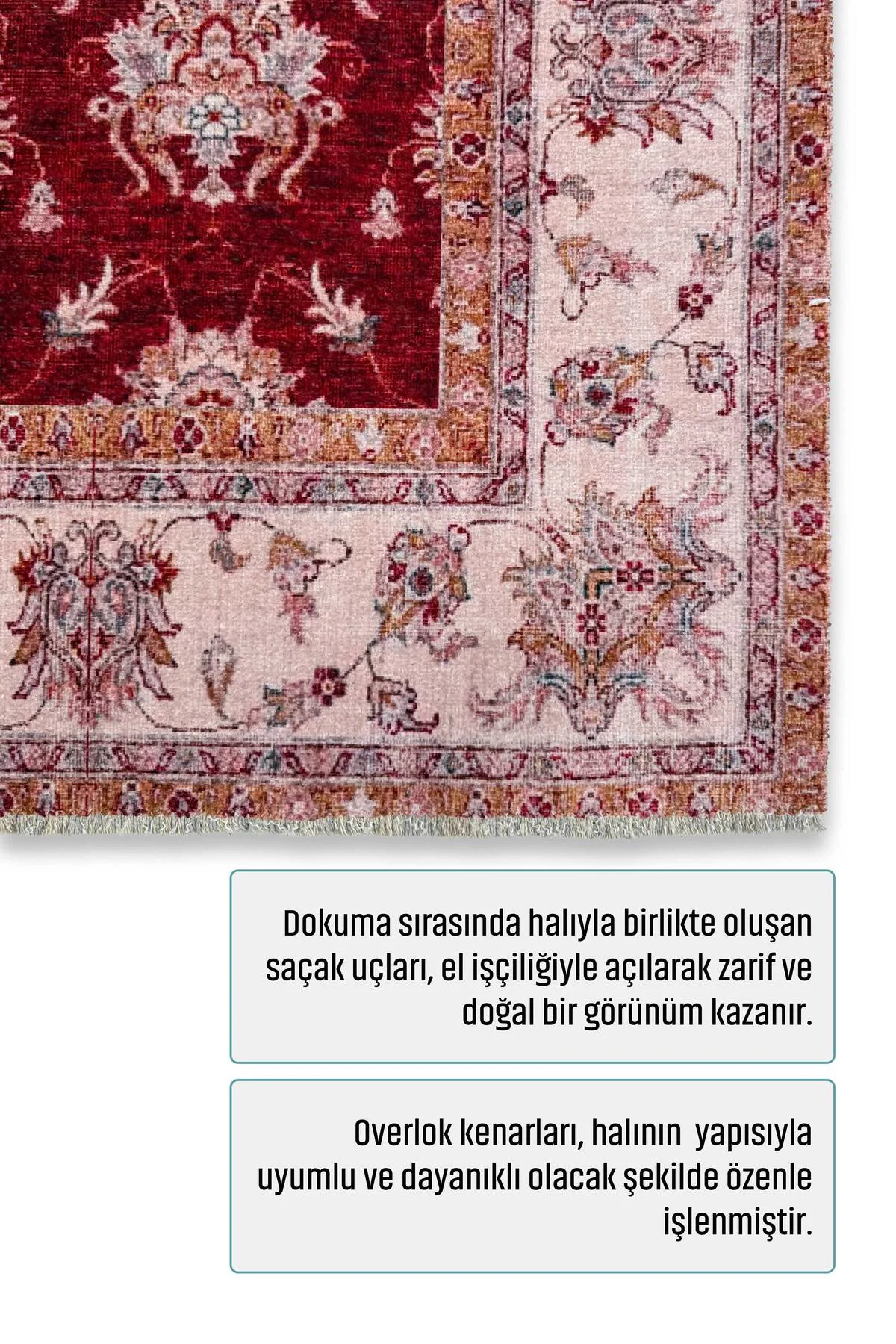 Bordo Krem Klasik Şönil Halı Kilim Yolluk Yıkanabilir Kaymaz Otur