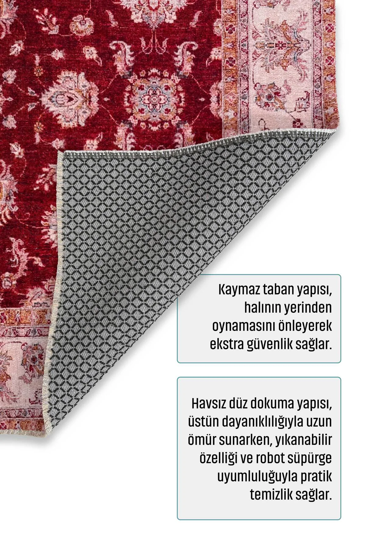 Bordo Krem Klasik Şönil Halı Kilim Yolluk Yıkanabilir Kaymaz Otur