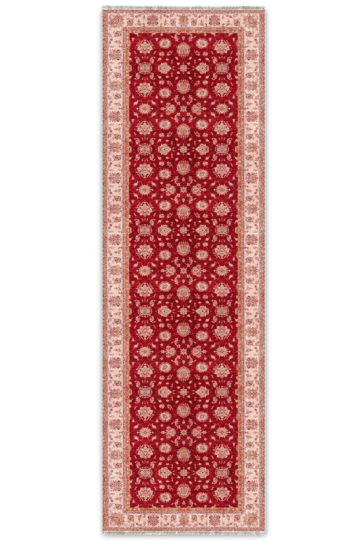Bordo Krem Klasik Şönil Halı Kilim Yolluk Yıkanabilir Kaymaz Otur