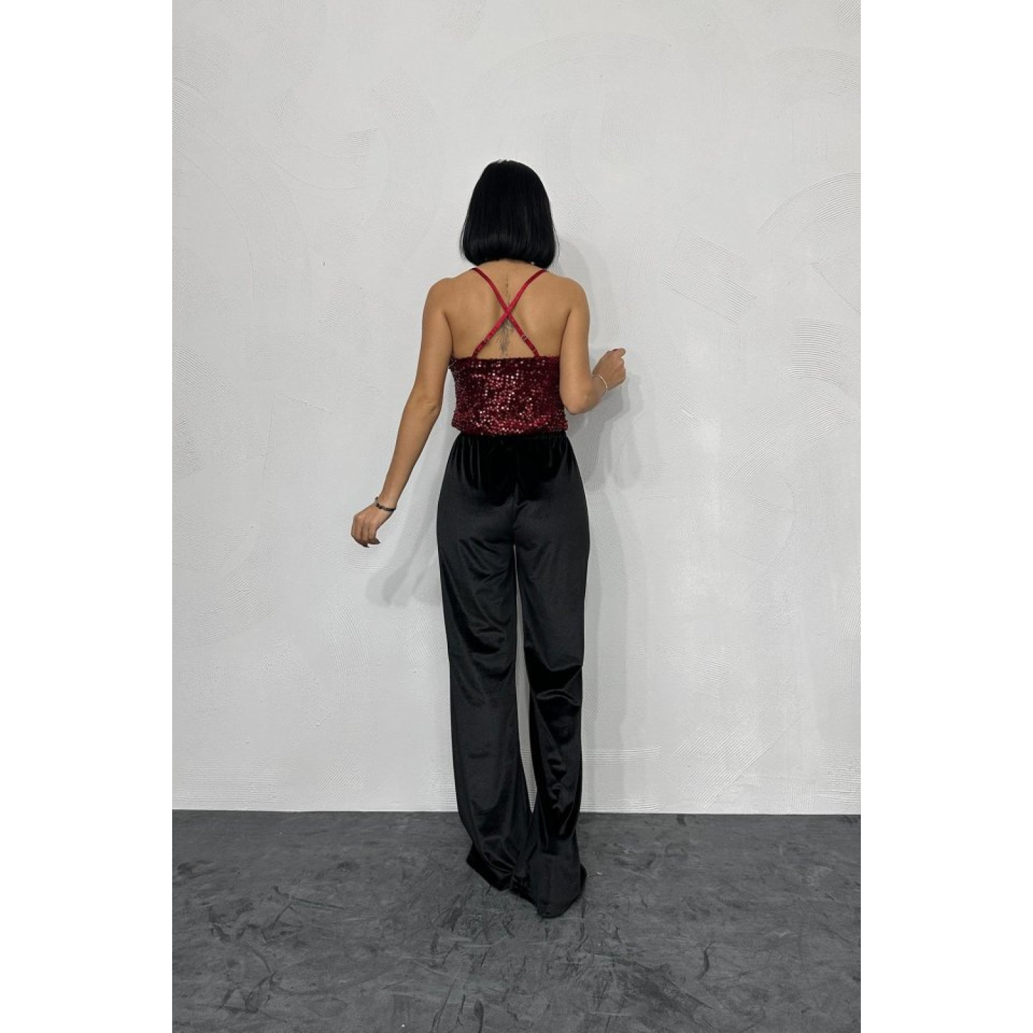 Bordo Lucky Life Kadın Askılı Degaje Bluz