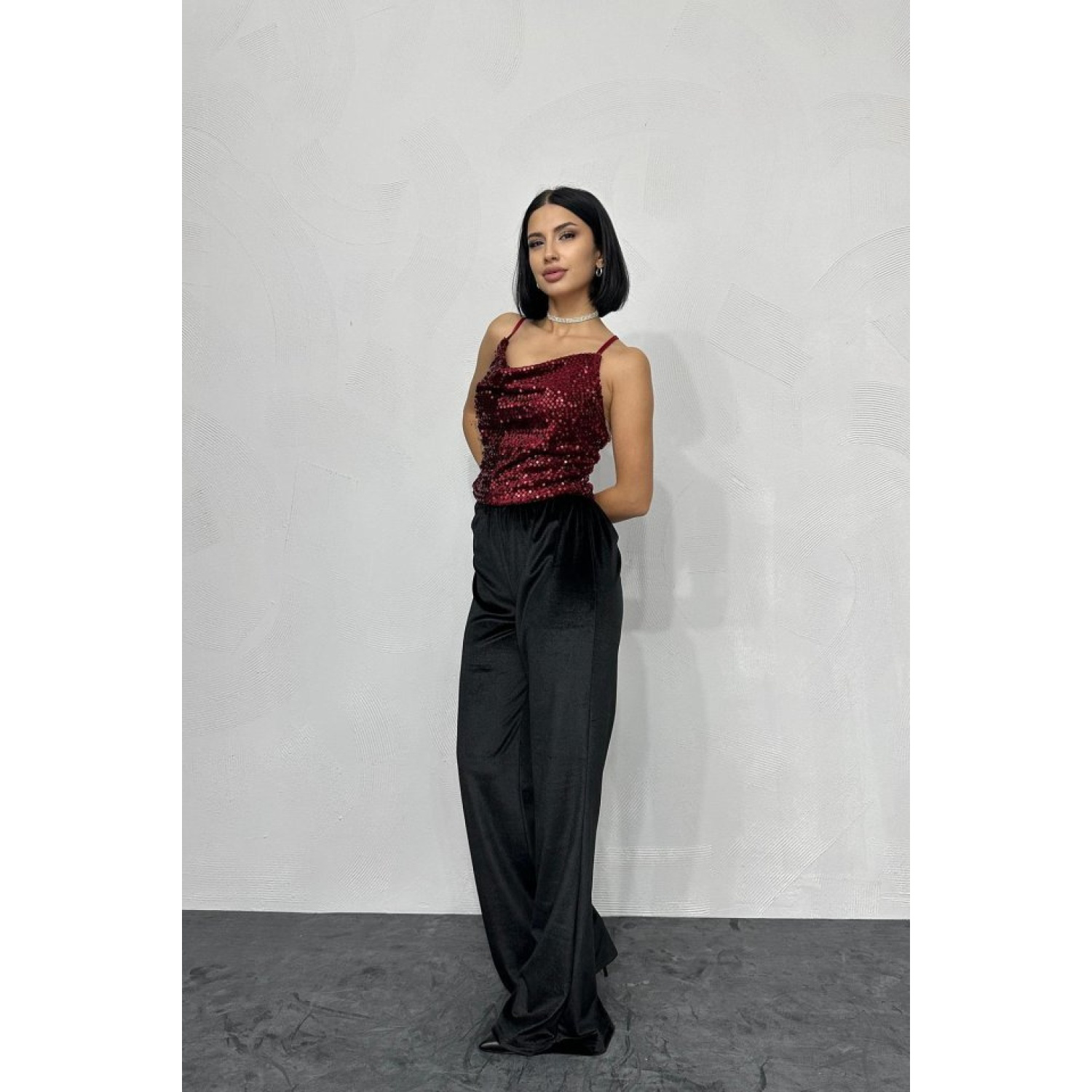 Bordo Lucky Life Kadın Askılı Degaje Bluz