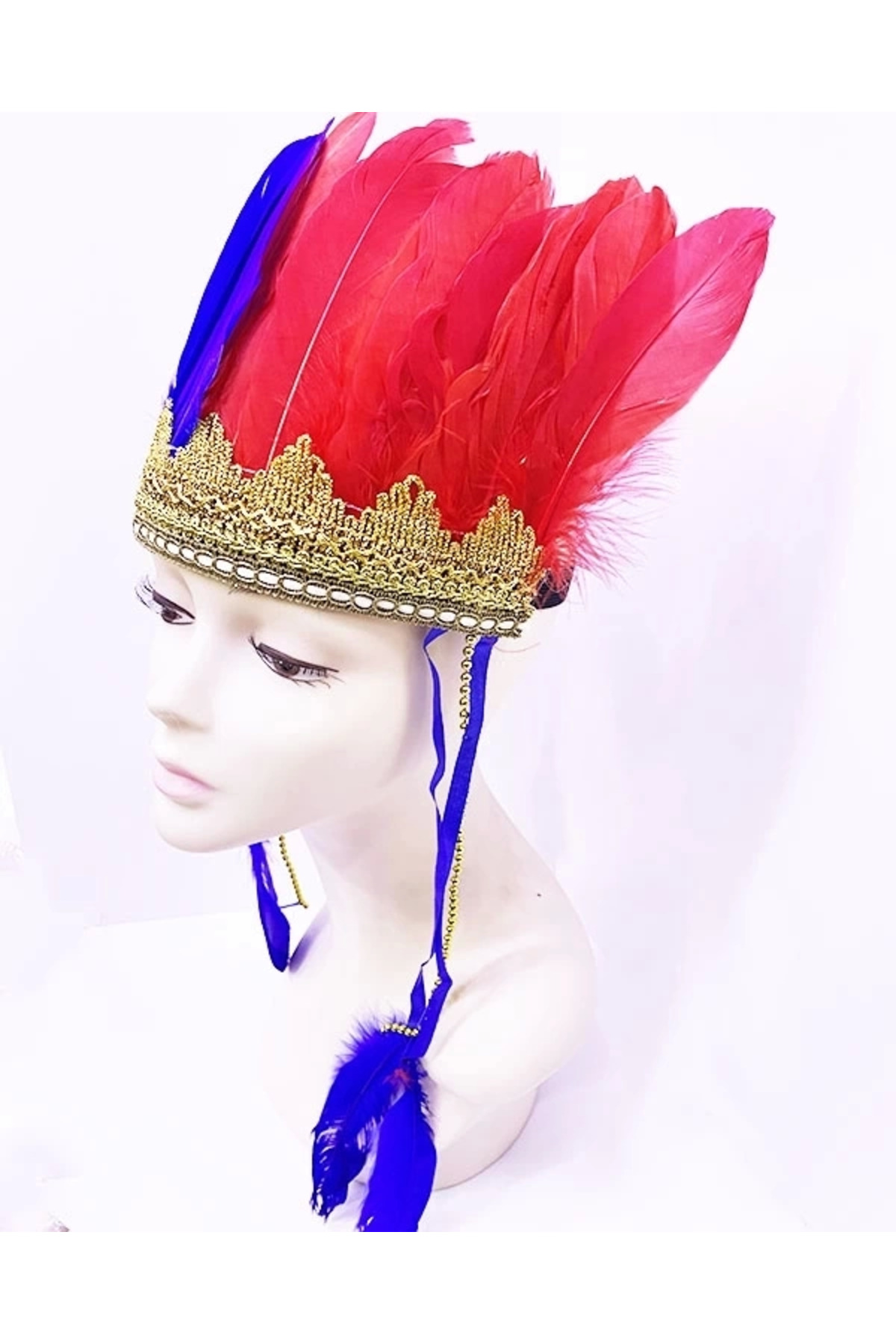 Robotrend Bordo Mavi Renk Tüylü Kızılderili Başlığı | Taraftar Başlığı