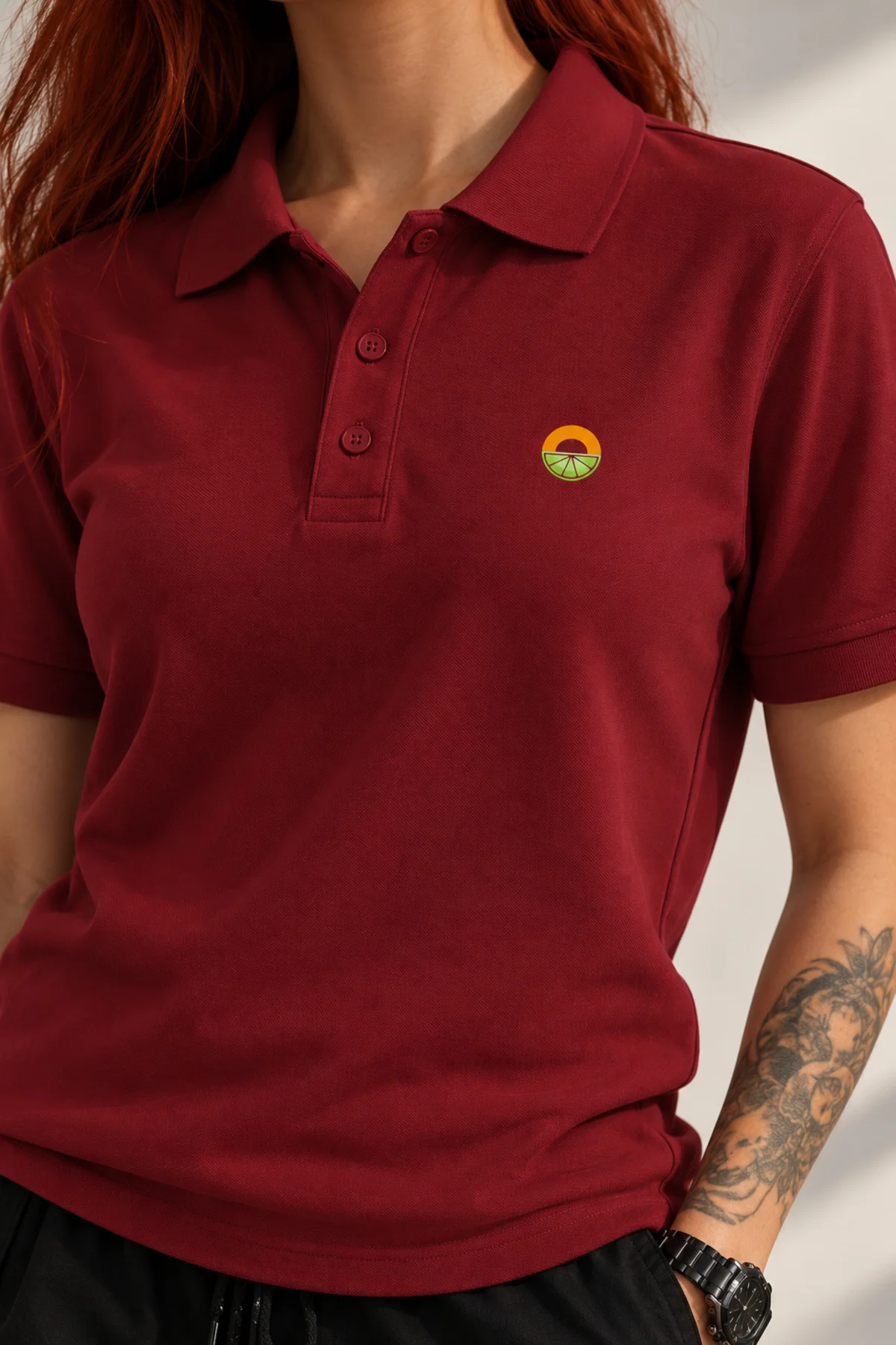 Bordo Minimalist Logolu Polo Yaka Kısa Kollu Tişört