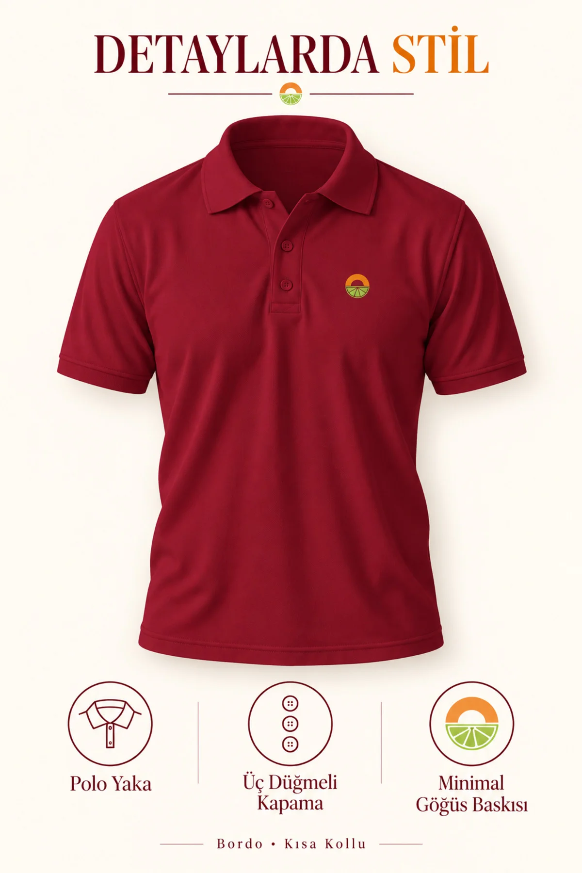 Bordo Minimalist Logolu Polo Yaka Kısa Kollu Tişört
