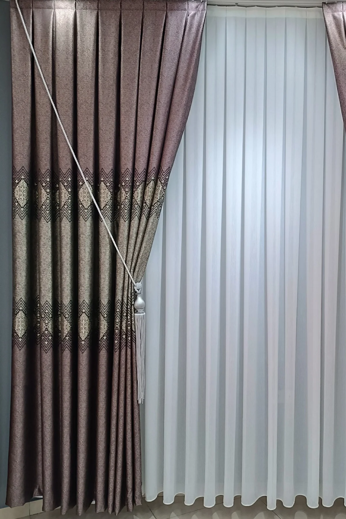 Bordo Pano Fon Perde Sık Pileli