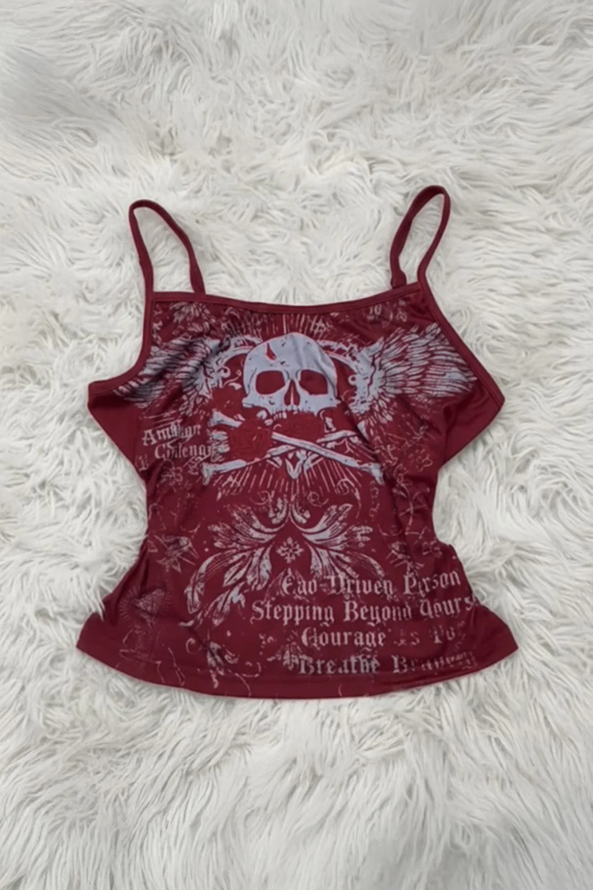 Bordo Skull Ambition Gotik Rose Y2K Askılı Crop Bordo Skull Ambition Gotik Rose Y2K Askılı Crop