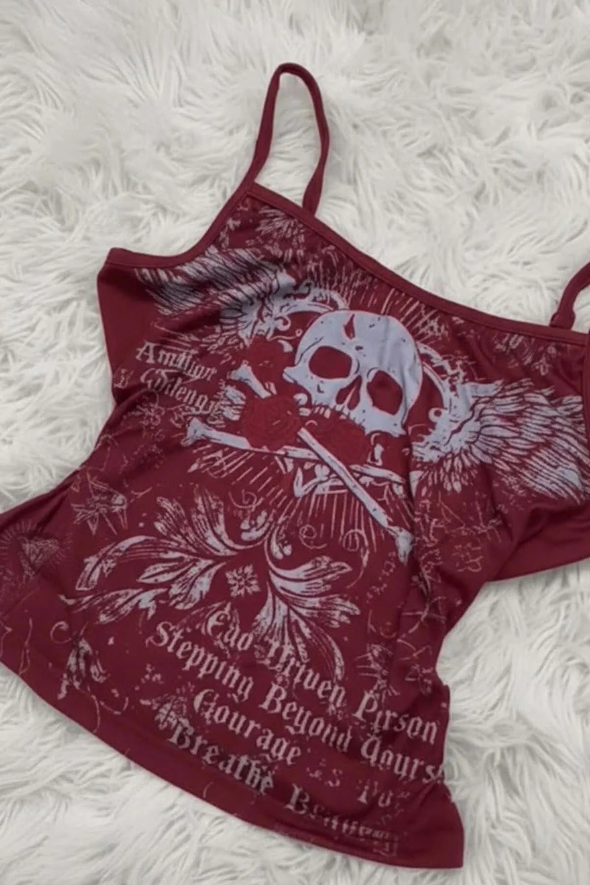 Bordo Skull Ambition Gotik Rose Grunge Y2K Askılı Crop Bordo Skull Ambition Gotik Rose Grunge Y2K Askılı Crop