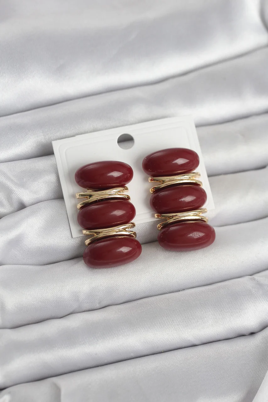 Bordo Vintage Model Gold Renk Kadın Küpe Çok Renkli