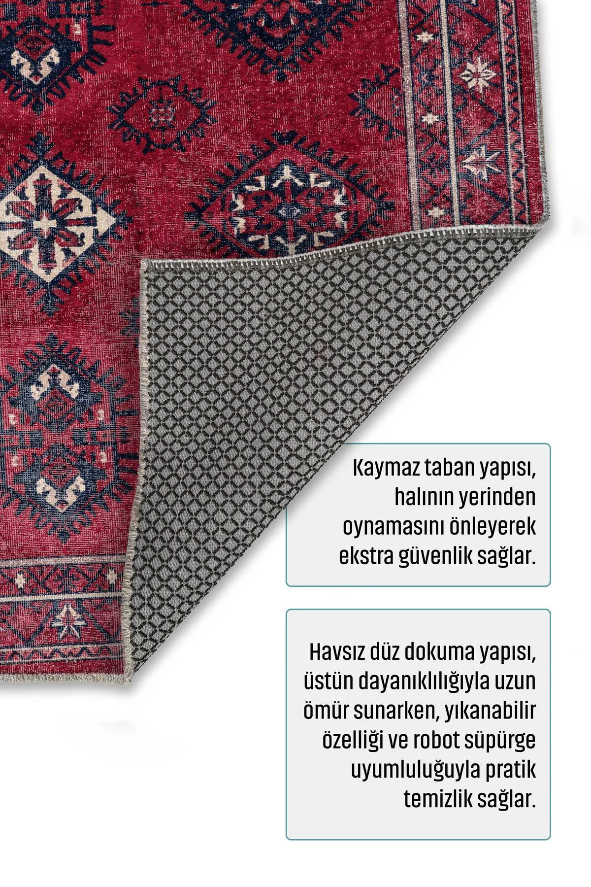 Bordo Vişne Eskitme Şönil Halı Kilim Yolluk Kaymaz Yıkanabilir Sa