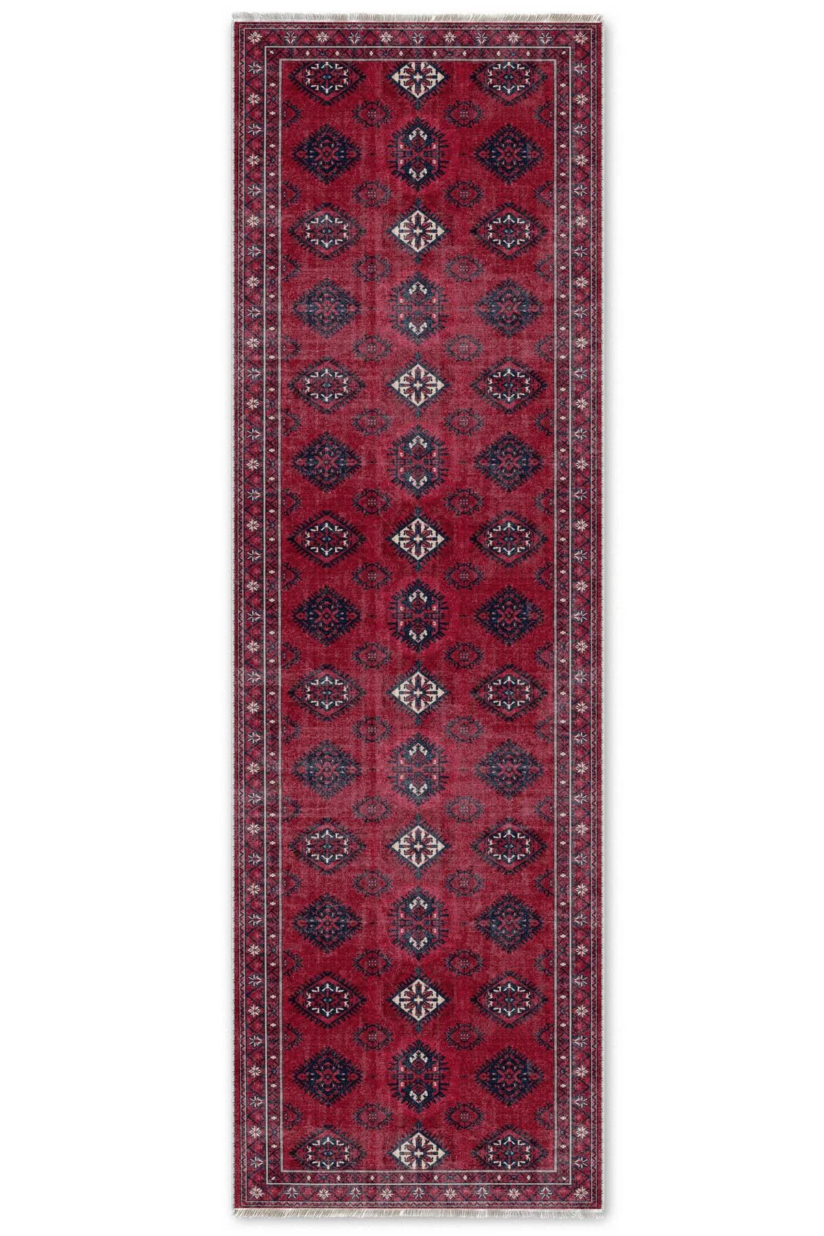 Bordo Vişne Eskitme Şönil Halı Kilim Yolluk Kaymaz Yıkanabilir Salon Mutfak Koridor