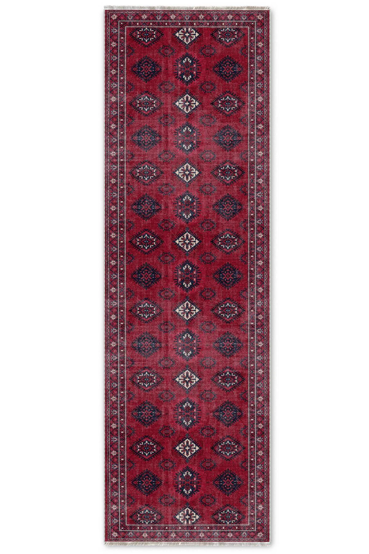 Bordo Vişne Eskitme Şönil Halı Kilim Yolluk Kaymaz Yıkanabilir Sa