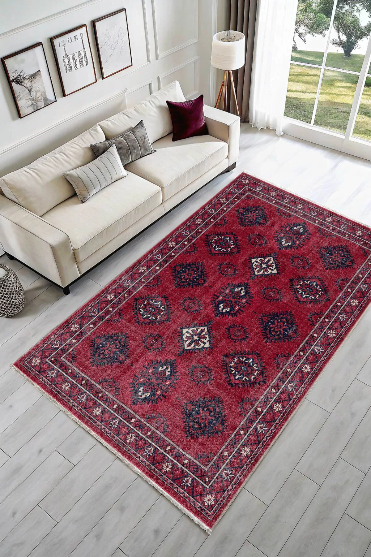 Bordo Vişne Eskitme Şönil Halı Kilim Yolluk Kaymaz Yıkanabilir Sa