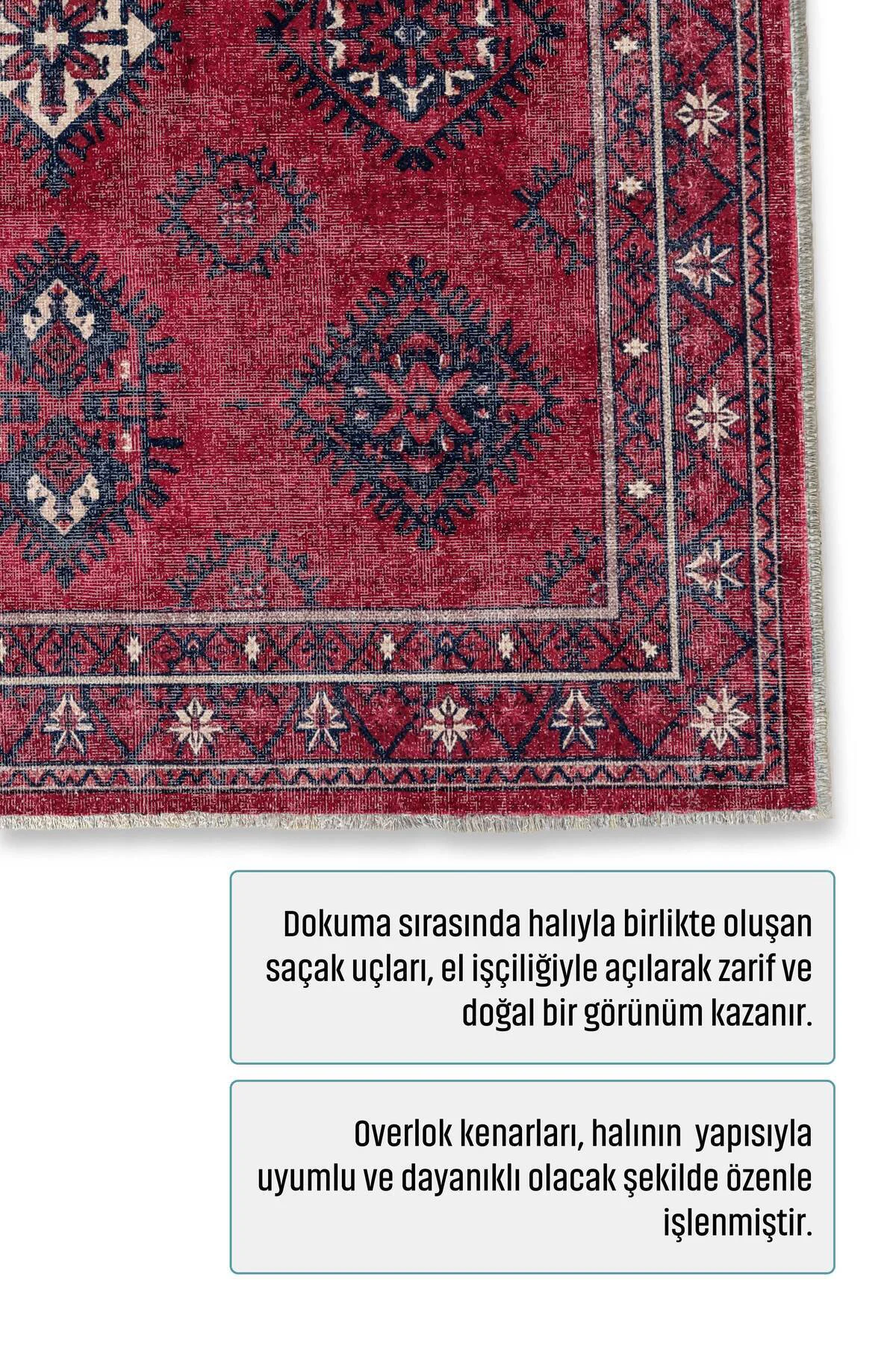 Bordo Vişne Eskitme Şönil Halı Kilim Yolluk Kaymaz Yıkanabilir Sa