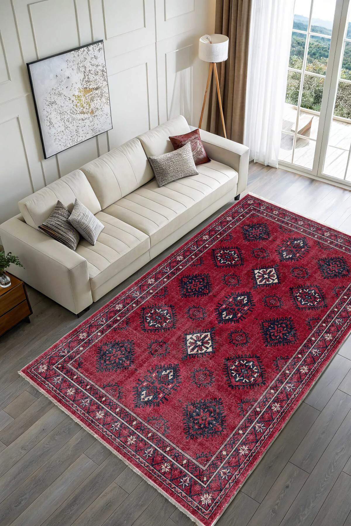 Bordo Vişne Eskitme Şönil Halı Kilim Yolluk Kaymaz Yıkanabilir Sa