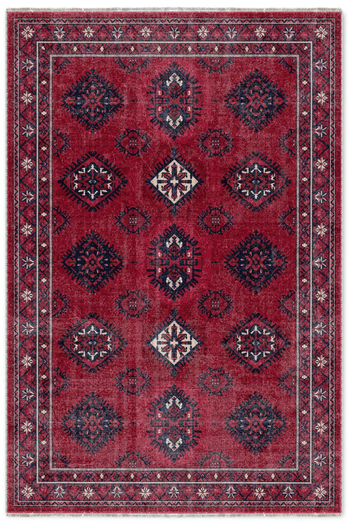 Bordo Vişne Eskitme Şönil Halı Kilim Yolluk Kaymaz Yıkanabilir Sa