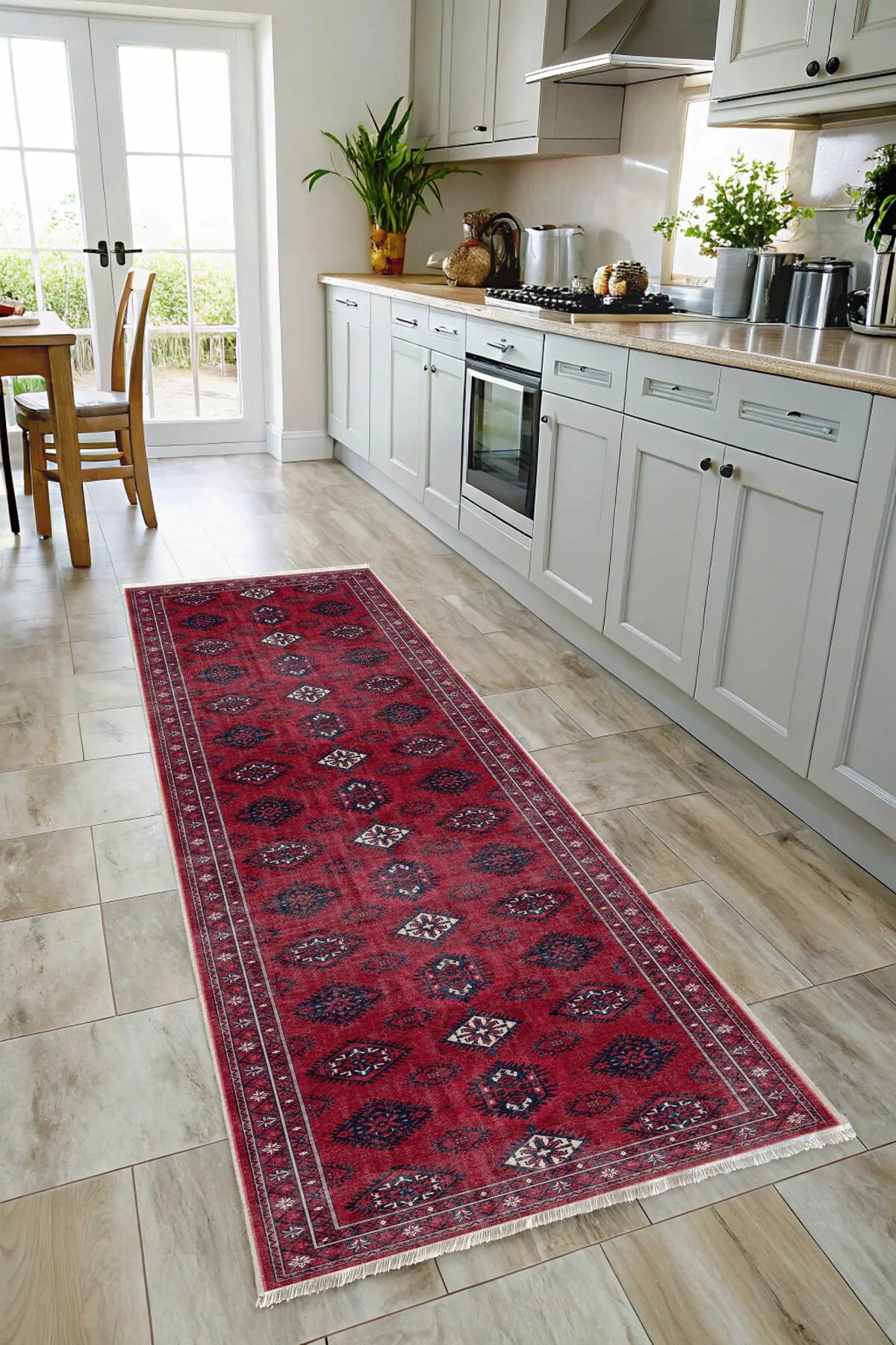 Bordo Vişne Eskitme Şönil Halı Kilim Yolluk Kaymaz Yıkanabilir Sa