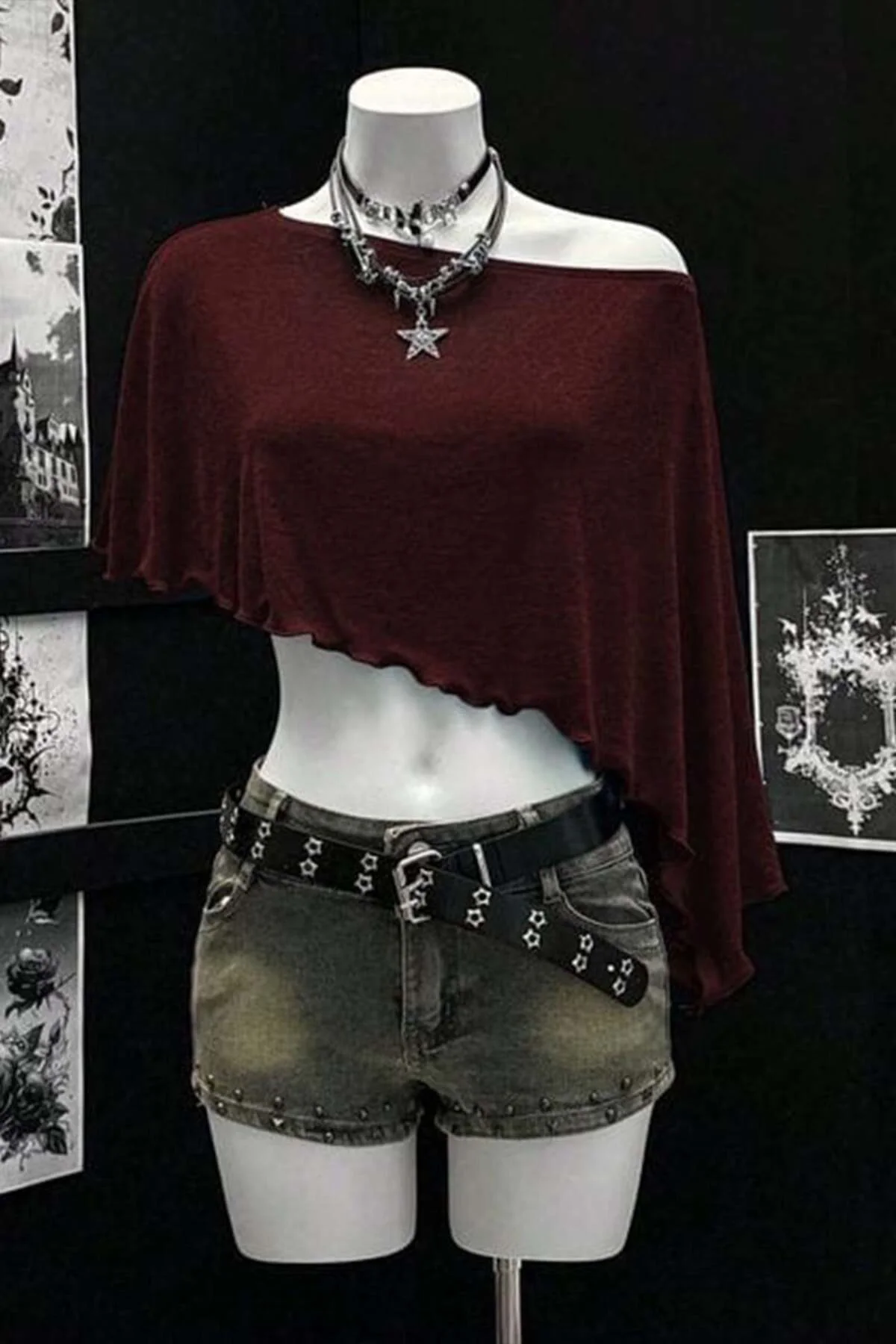 Bordo Yarasa Kol Asimetrik Büzgülü Y2K Kolsuz Bolero Bordo Yarasa Kol Asimetrik Büzgülü Y2K Kolsuz Bolero