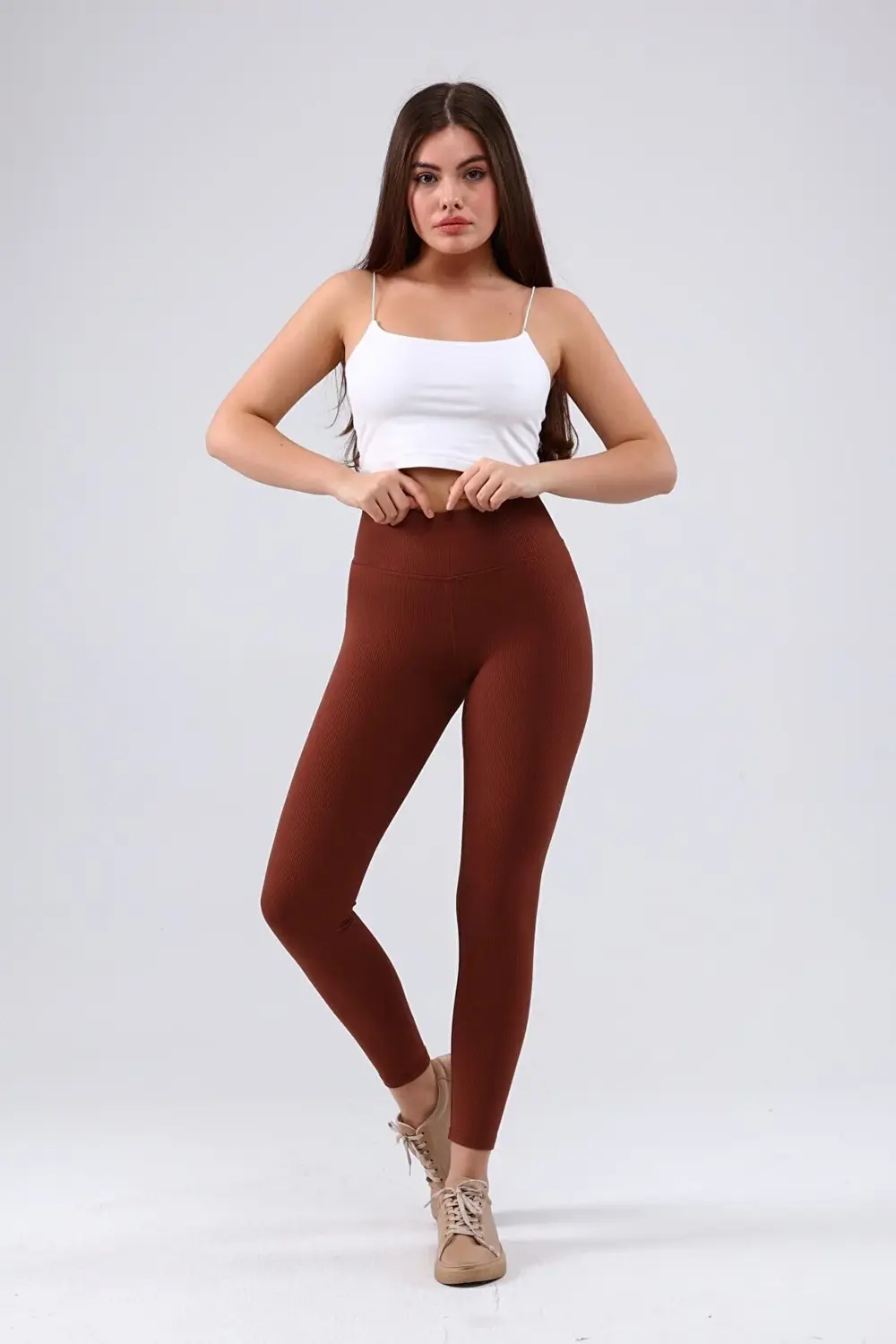 Bordo Yüksek Bel Fitilli Tayt 0608