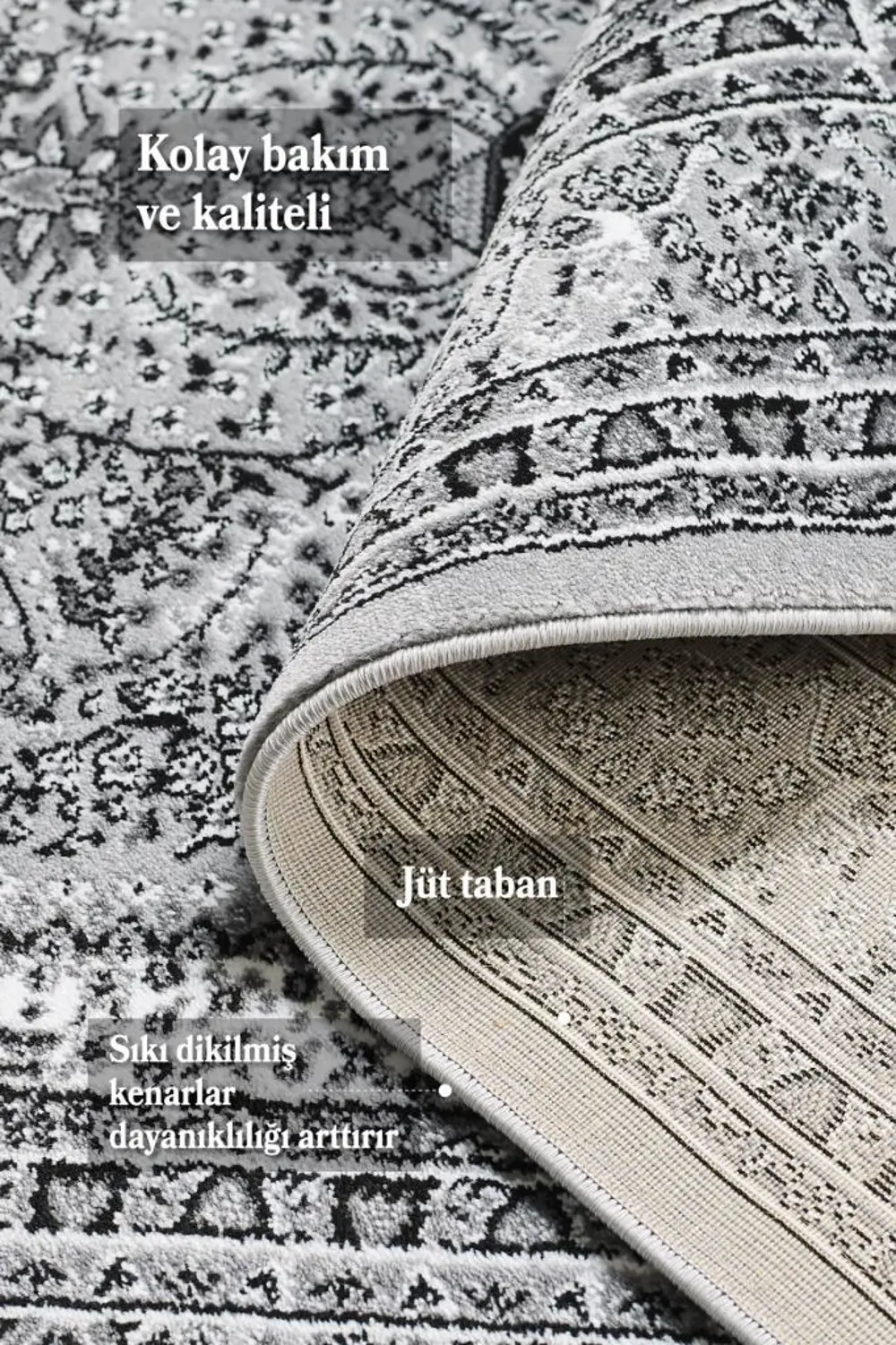 Bordürlü Klasik Çiçek desenli İran Tarzı Afgan Halısı gri Halı Jü