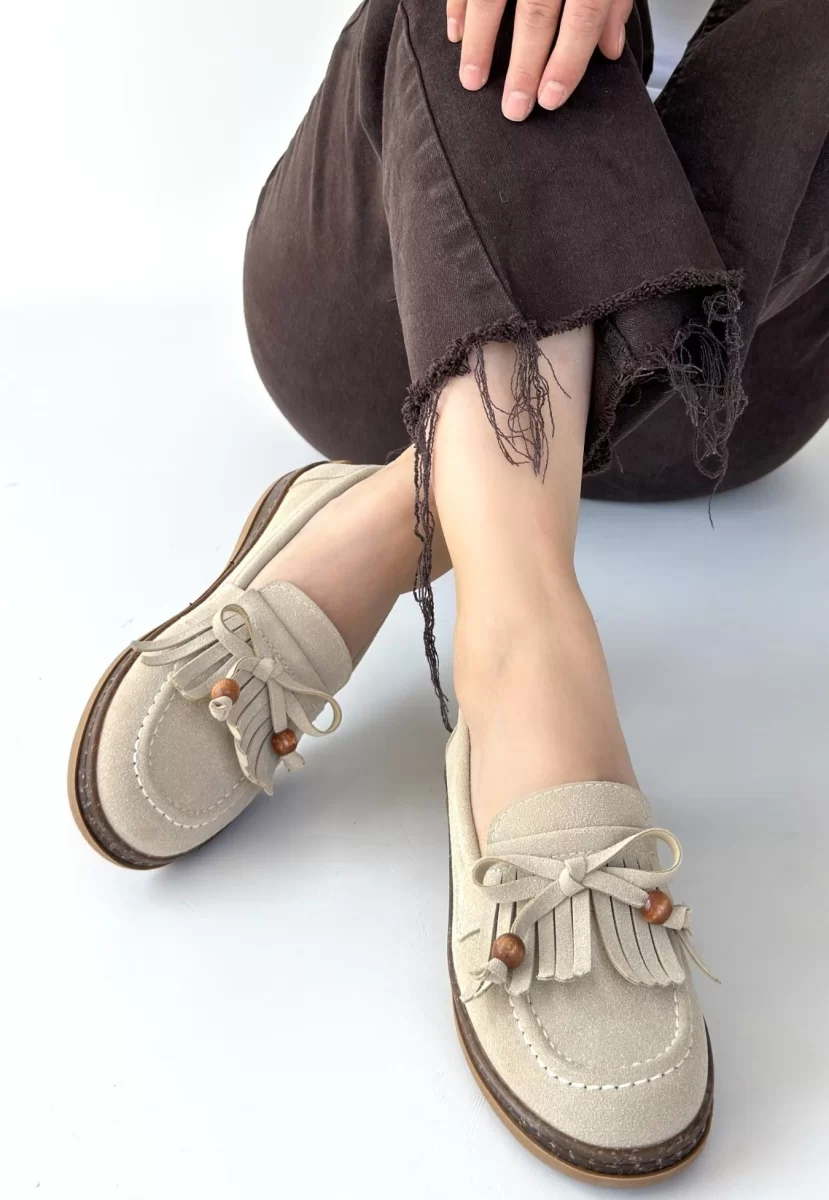 Boriy Bej Deri Tozu Süet Babet Ayakkabı