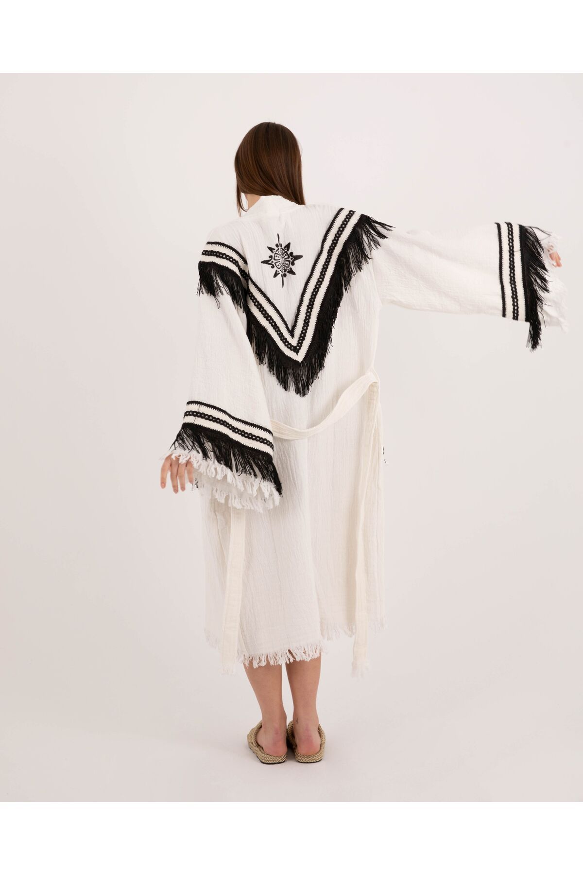 Bornoz ,Plaj Kıyafeti, Sabahlık (Kimono  Tarzı )  Yaşam Çarkı Sırt Baskılı