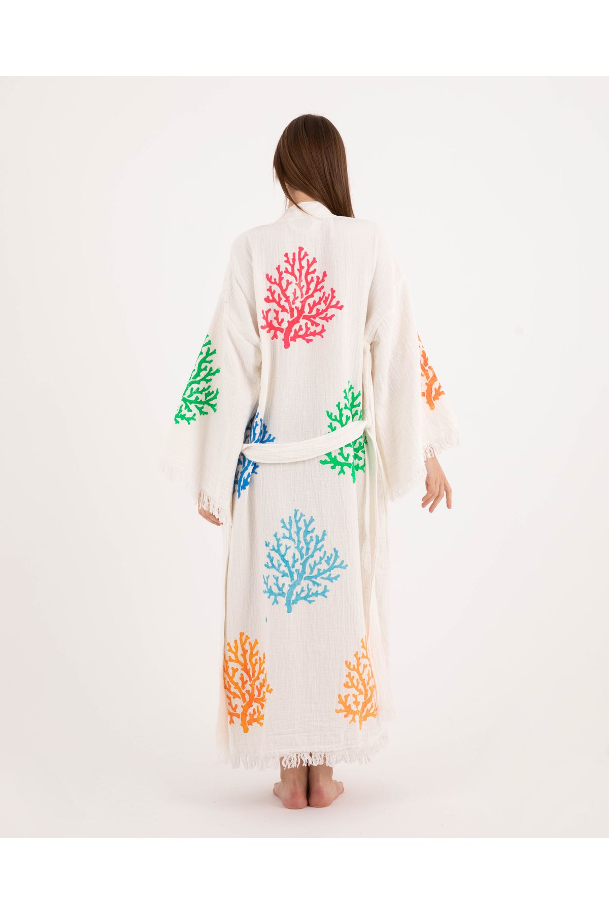 Bornoz ,plaj Kıyafeti,kimono , Kaftan ,Sabahlık & rengarenk Mercan Desen Baskılı