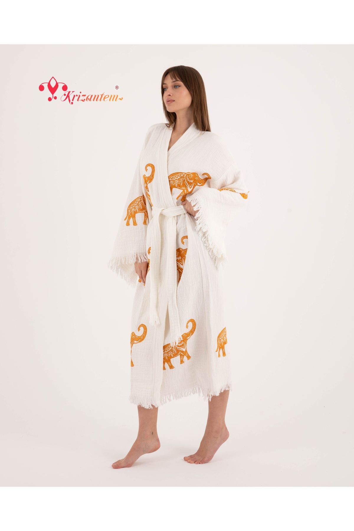 Bornoz ,plaj Kıyafeti,kimono , Kaftan ,sabahlık Bereket Fili Desen Baskılı