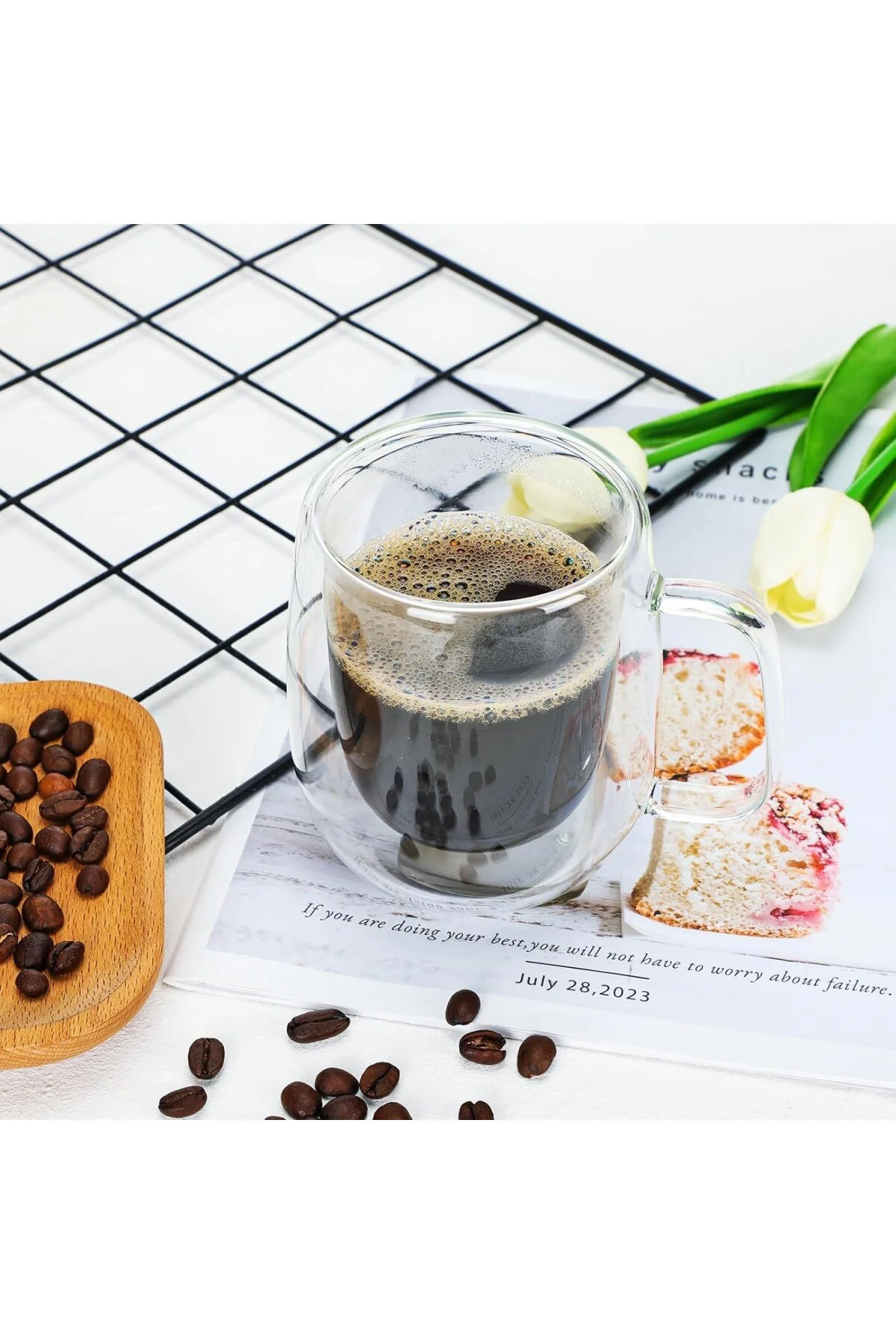 Borosilikat 2 Adet Çift Cidarlı Kupa Bardak, 250 Ml Kulplu Cam Çay Kahve Süt Kupa Borosilikat B