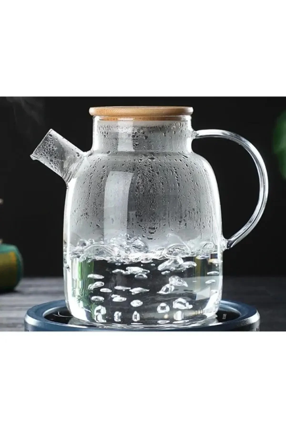 Borosilikat Cam Bambu Kapaklı Bitki Çayı Demliği & Sürahi 1500 ml