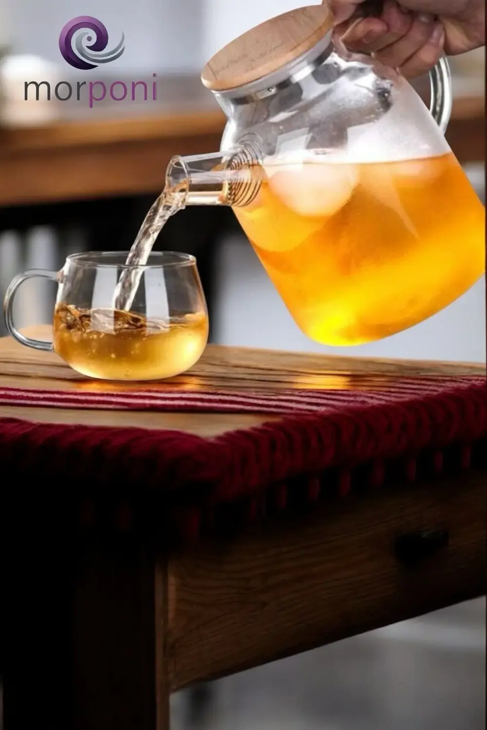 Borosilikat Cam Bambu Kapaklı Bitki Çayı Demliği & Sürahi 1500 ml