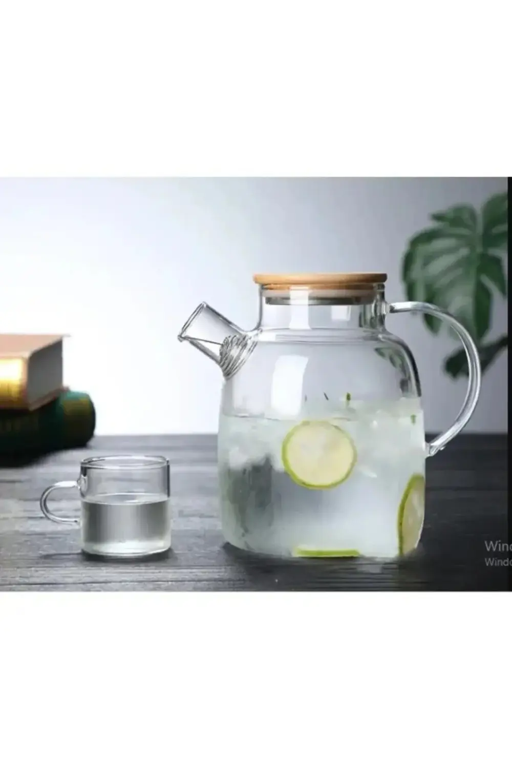 Borosilikat Cam Bambu Kapaklı Bitki Çayı Demliği & Sürahi 1500 ml