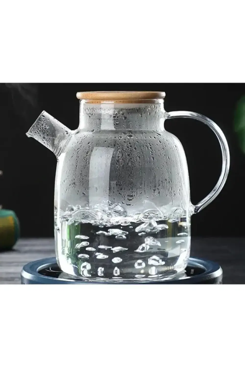 Borosilikat Cam Bambu Kapaklı Bitki Çayı Demliği & Sürahi 1500 ml