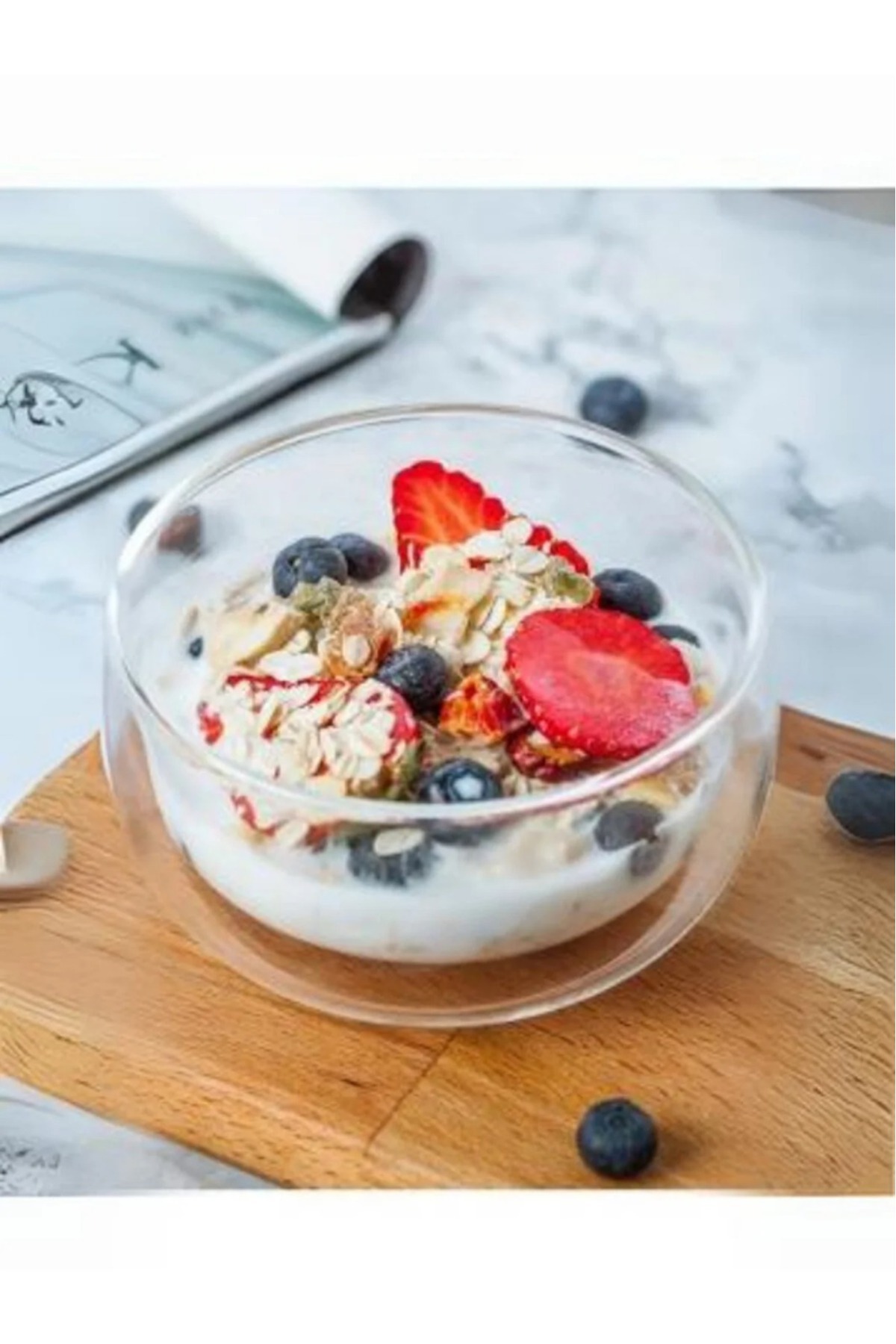 Elif Aksesuar İsıya Dayanıklı Borosilikat Çift Cidarlı Sunum Kasesi (450 Ml)