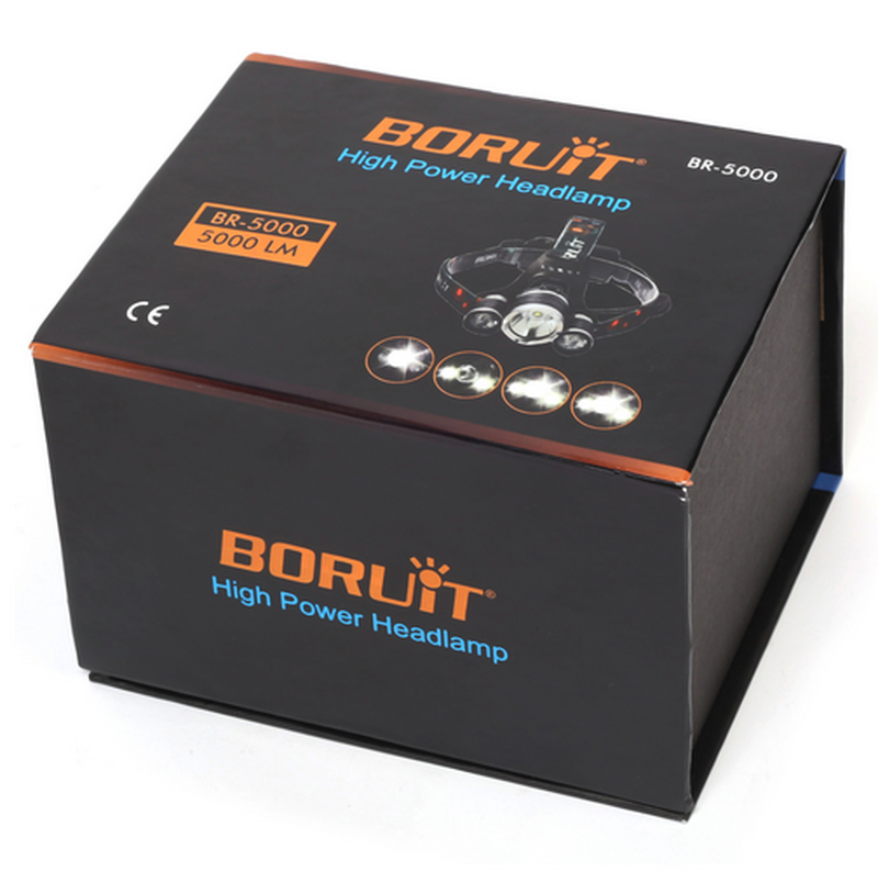 Boruit T6 Kafa Feneri 5000 Lumens 3Xcree Xm-T6+2R5 Lamba Led Kamp