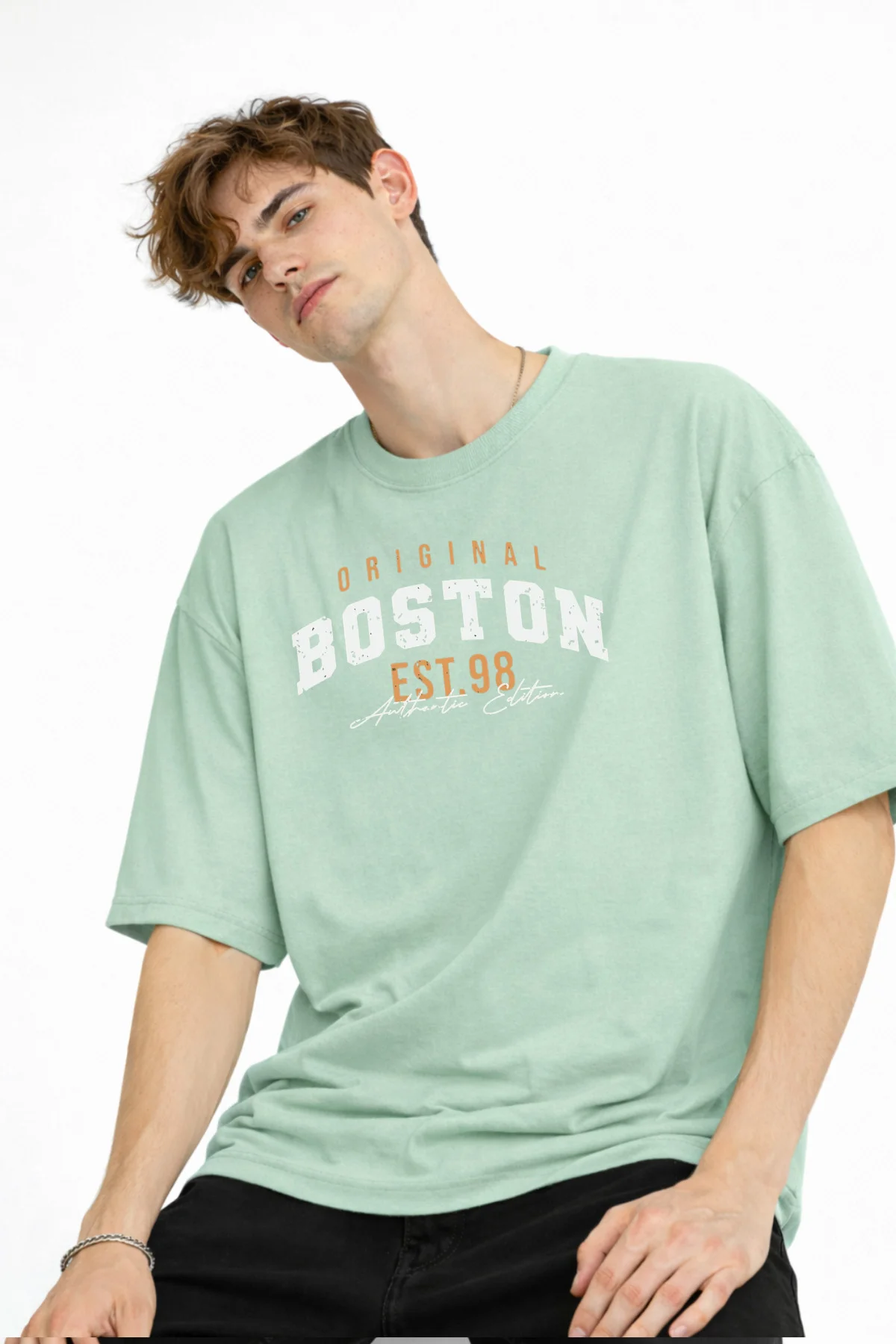 Boston - Baskılı Oversize Tişört SU YESILI Boston - Baskılı Oversize Tişört SU YESILI